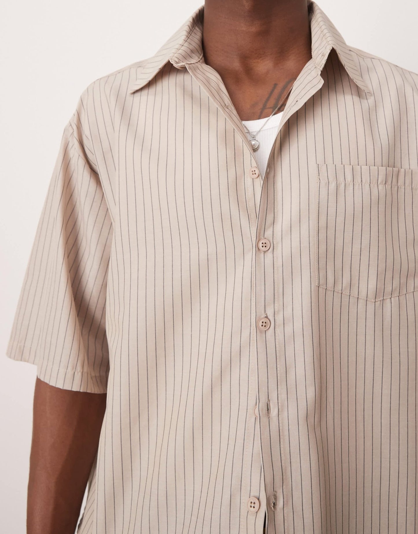 ASOS DESIGN 90s oversized boxy shirt in beige stripe - ASOS Sample Sale EU Store