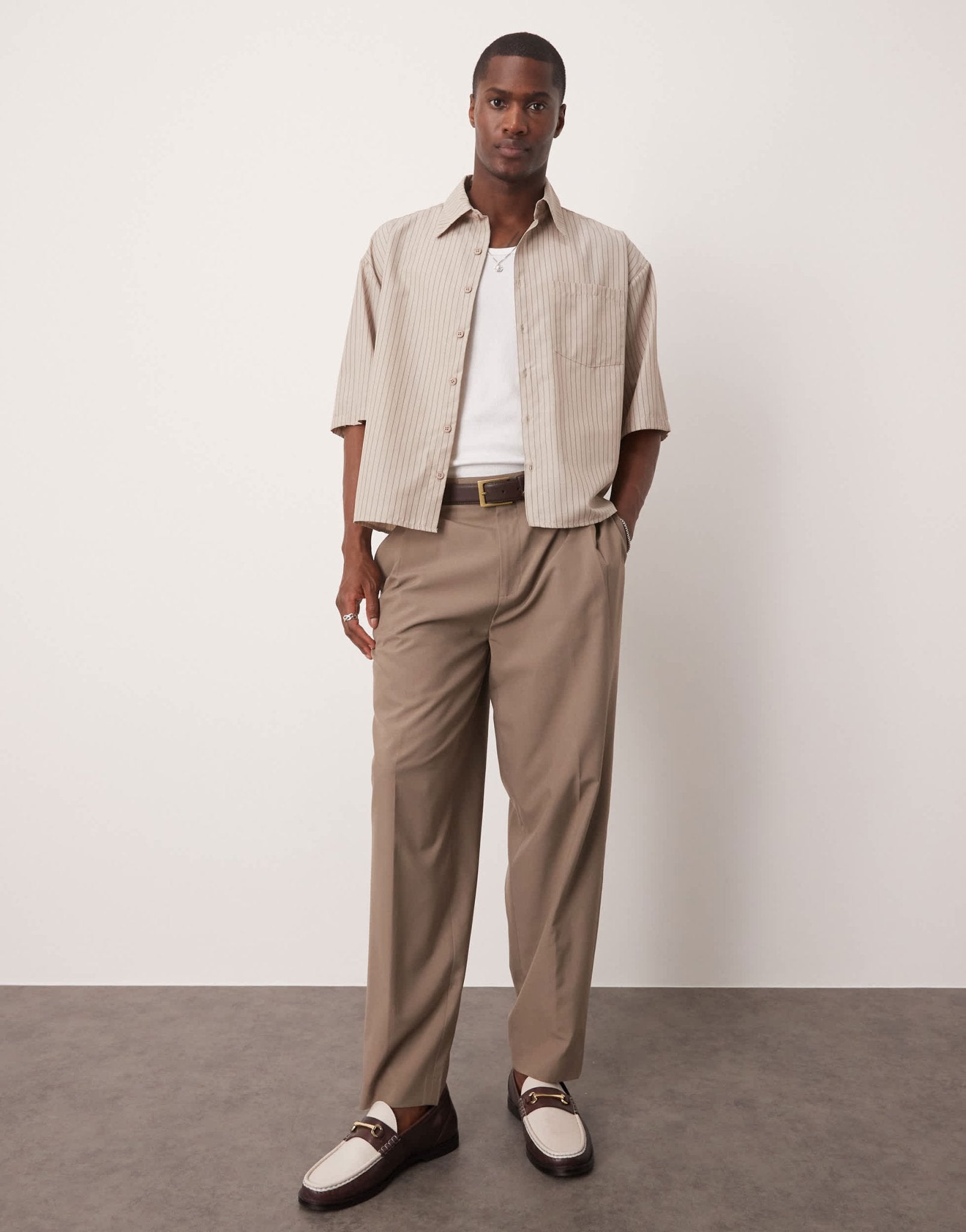 ASOS DESIGN 90s oversized boxy shirt in beige stripe - ASOS Sample Sale EU Store