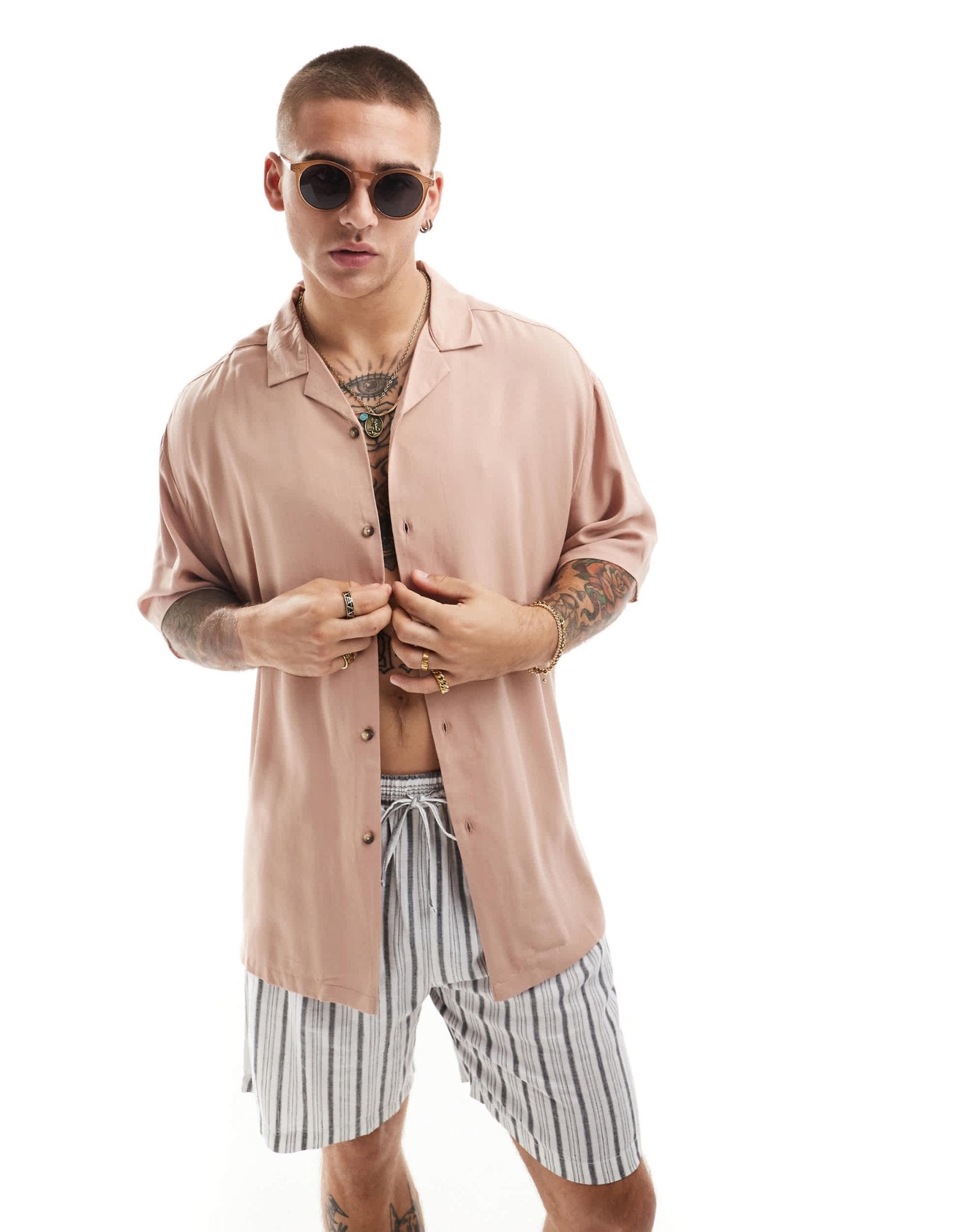 ASOS DESIGN 90s oversized fit viscose shirt with revere collar in dusty pink - ASOS Sample Sale EU Store