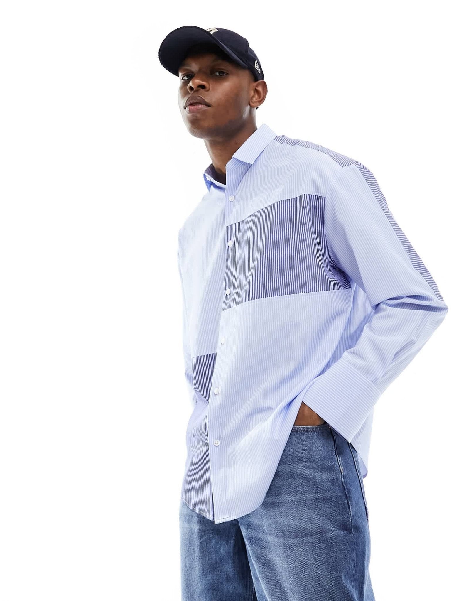 ASOS DESIGN 90s oversized shirt in blue workwear stripe - ASOS Sample Sale EU Store