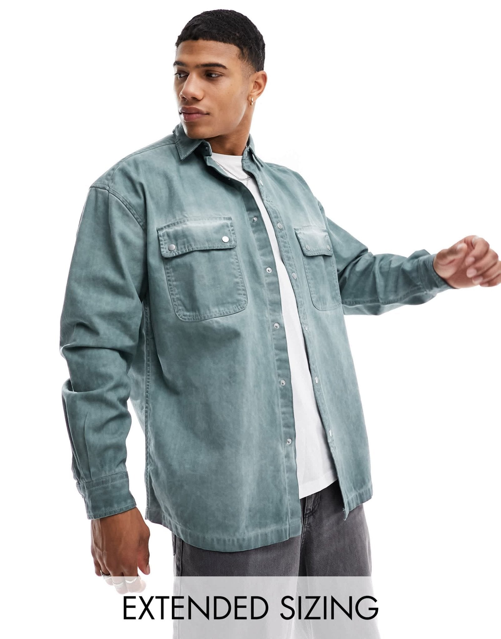 ASOS DESIGN 90s oversized shirt in washed herringbone in blue - ASOS Sample Sale EU Store