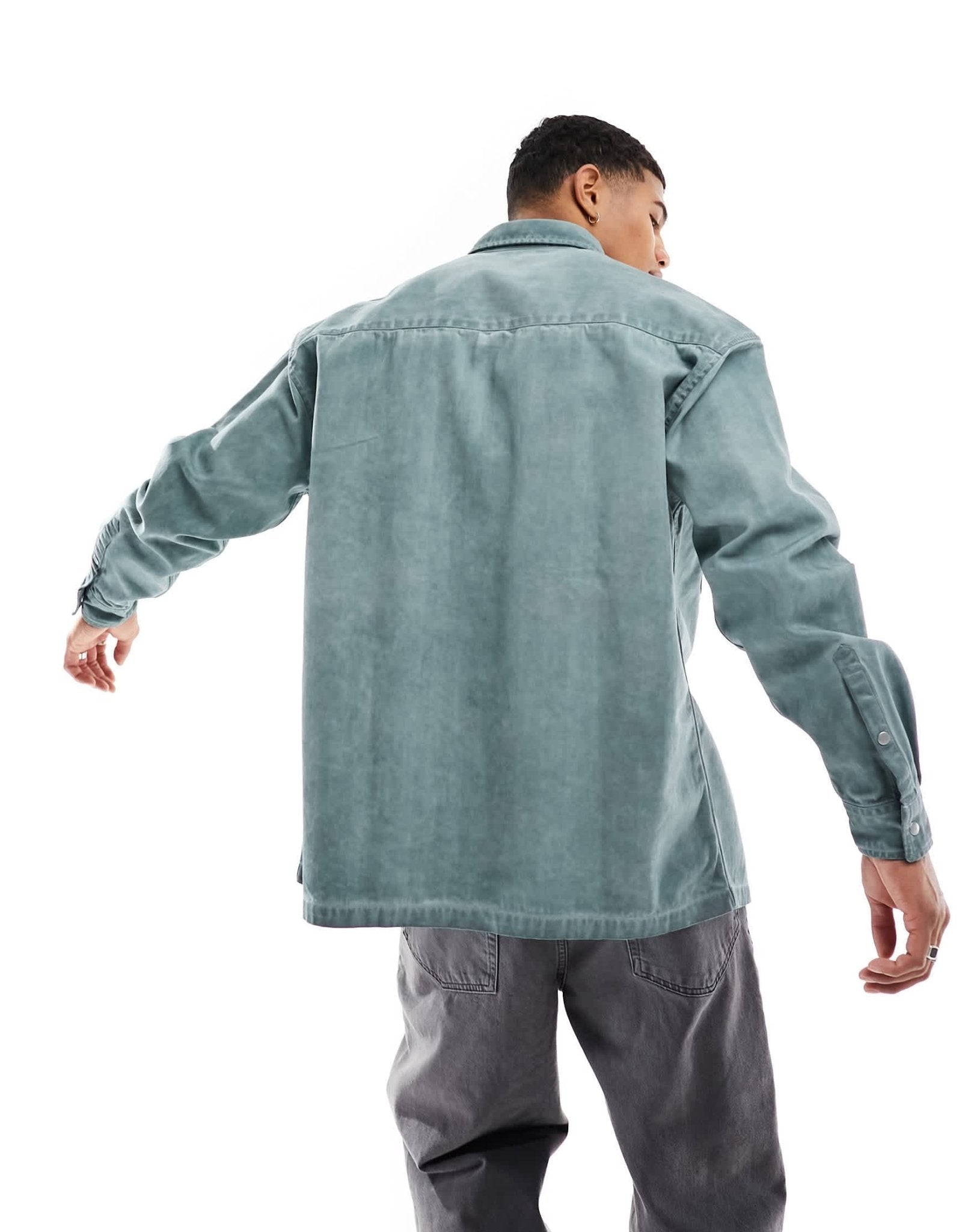 ASOS DESIGN 90s oversized shirt in washed herringbone in blue - ASOS Sample Sale EU Store