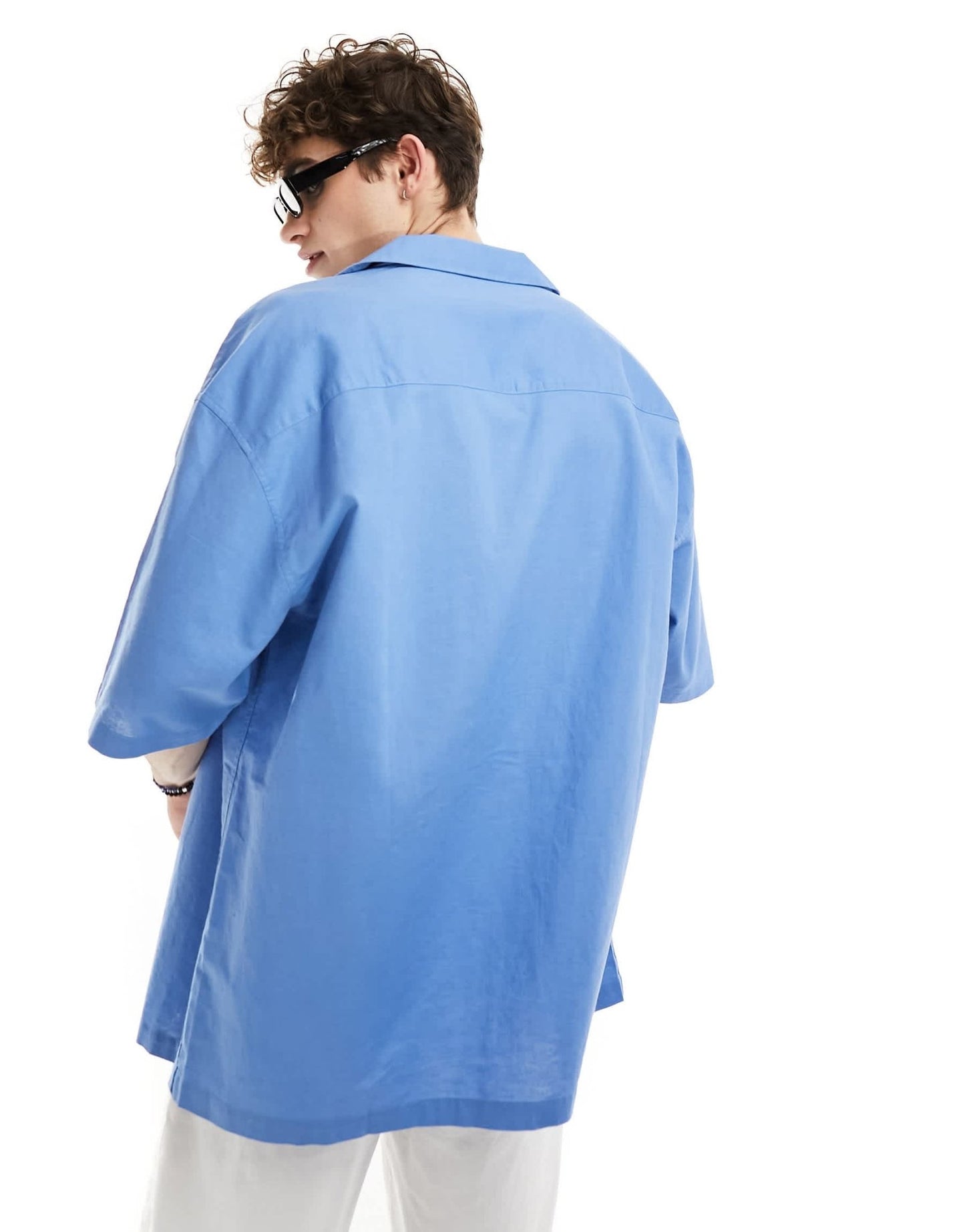 ASOS DESIGN 90s oversized shirt with deep revere collar in blue - ASOS Sample Sale EU Store