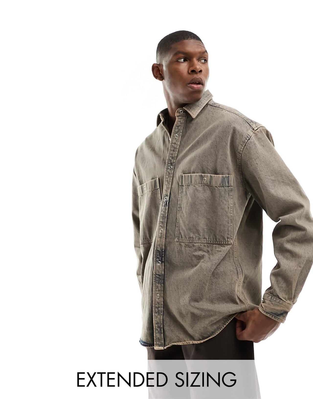 ASOS DESIGN 90s oversized shirt with double pockets in acid wash blue denim - BROWN - ASOS Sample Sale EU Store
