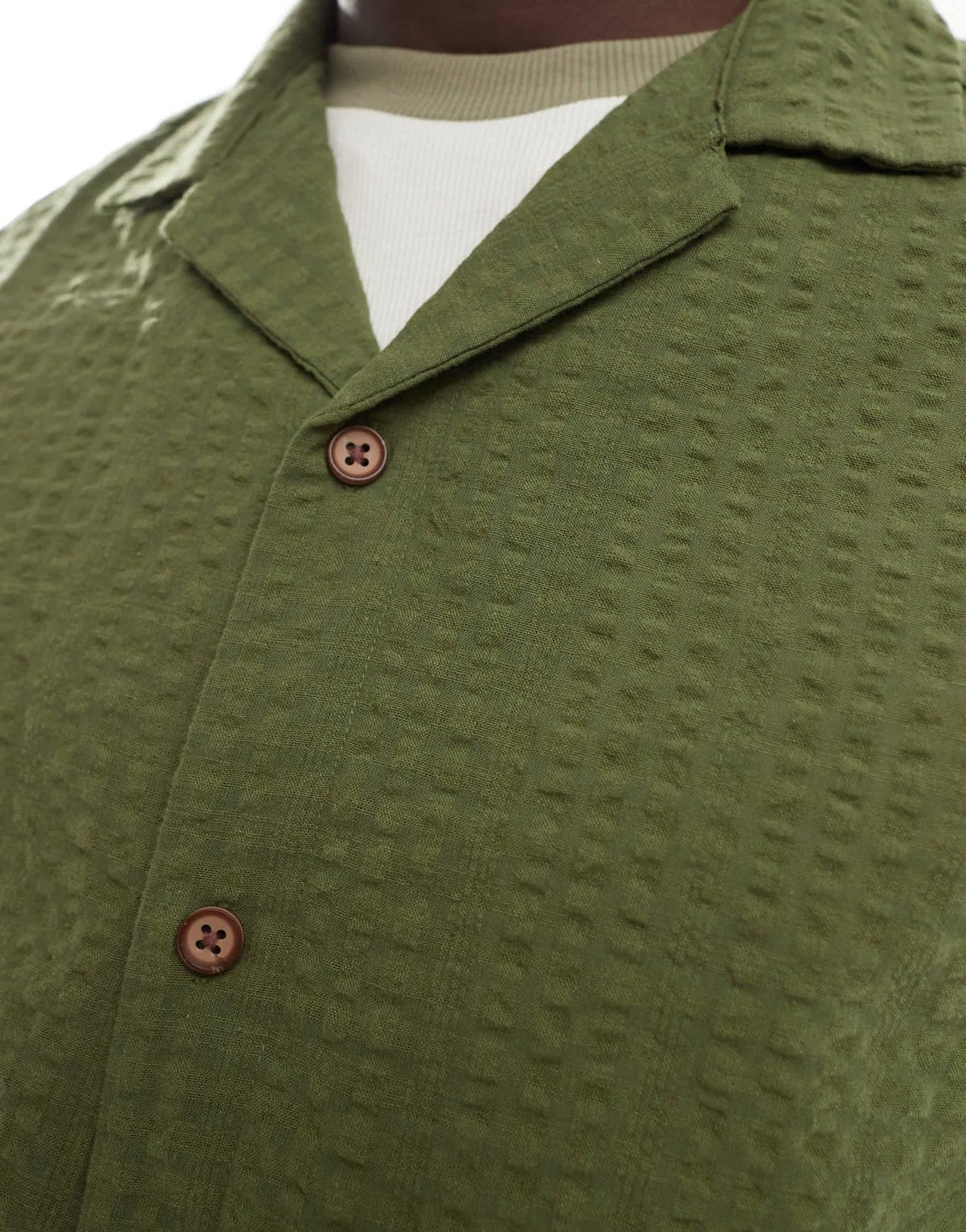 ASOS DESIGN 90s oversized short sleeve shirt in seersucker texture in khaki green - ASOS Sample Sale EU Store