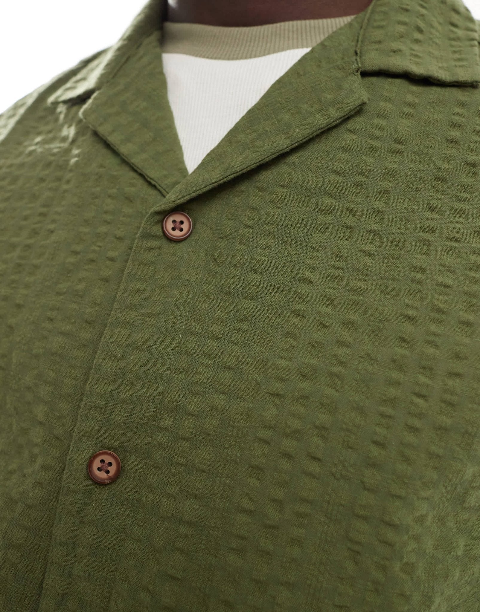 ASOS DESIGN 90s oversized short sleeve shirt in seersucker texture in khaki green - ASOS Sample Sale EU Store