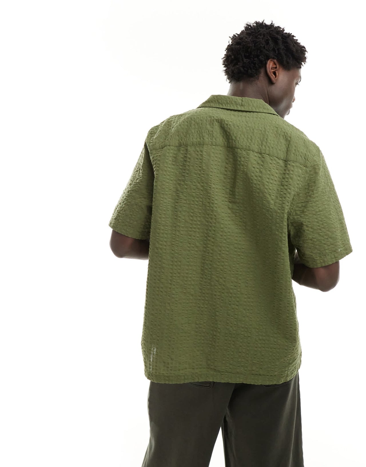 ASOS DESIGN 90s oversized short sleeve shirt in seersucker texture in khaki green - ASOS Sample Sale EU Store