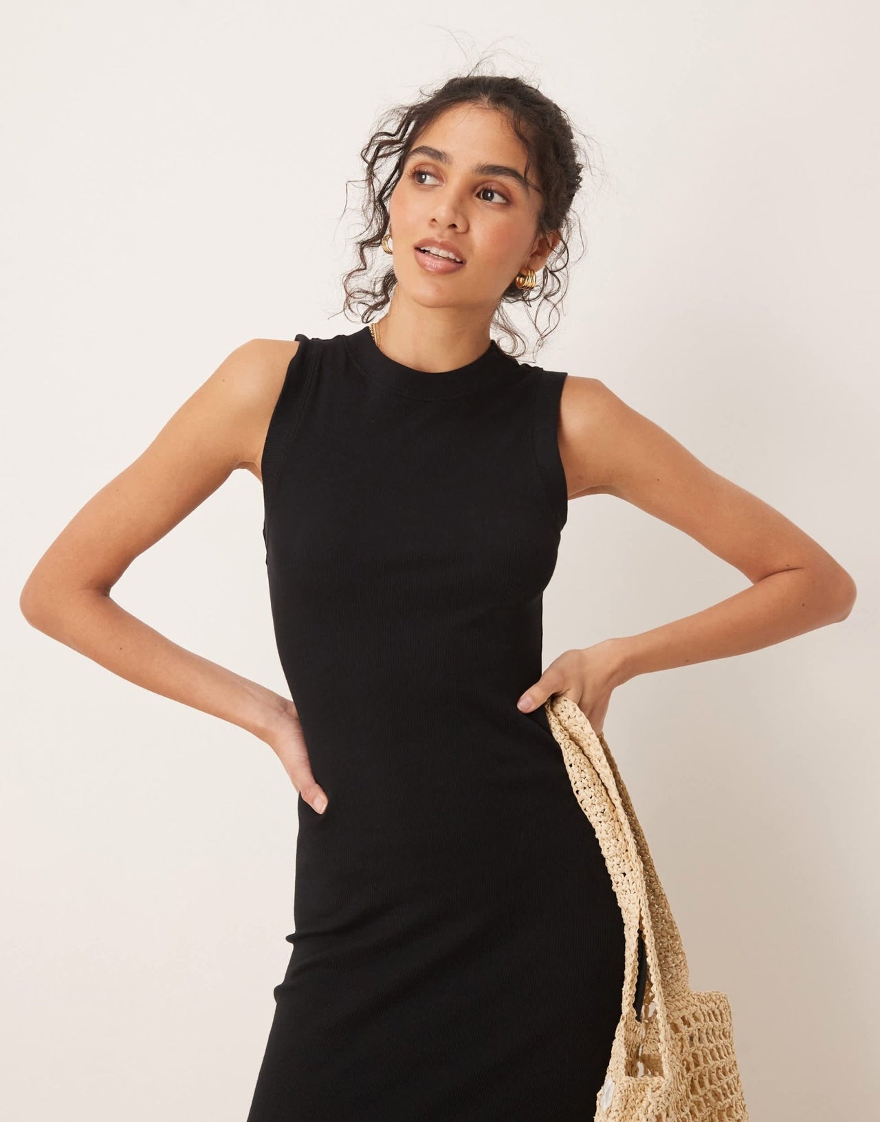 ASOS DESIGN 90s ribbed built up midi tank dress in black - ASOS Sample Sale EU Store