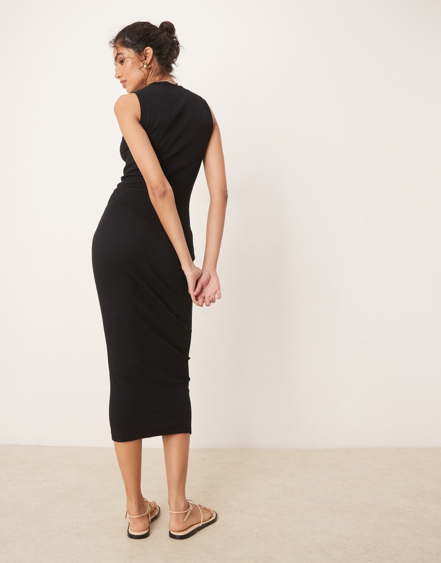ASOS DESIGN 90s ribbed built up midi tank dress in black - ASOS Sample Sale EU Store
