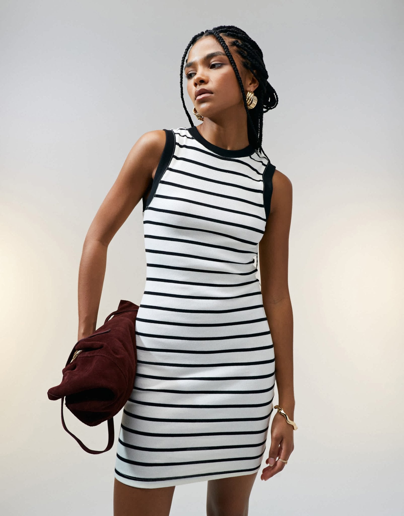 ASOS DESIGN 90s ribbed built up mini tank dress in black and white stripe print - ASOS Sample Sale EU Store