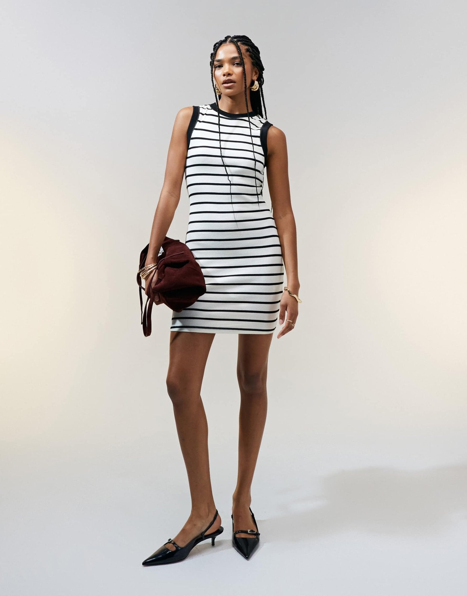 ASOS DESIGN 90s ribbed built up mini tank dress in black and white stripe print - ASOS Sample Sale EU Store