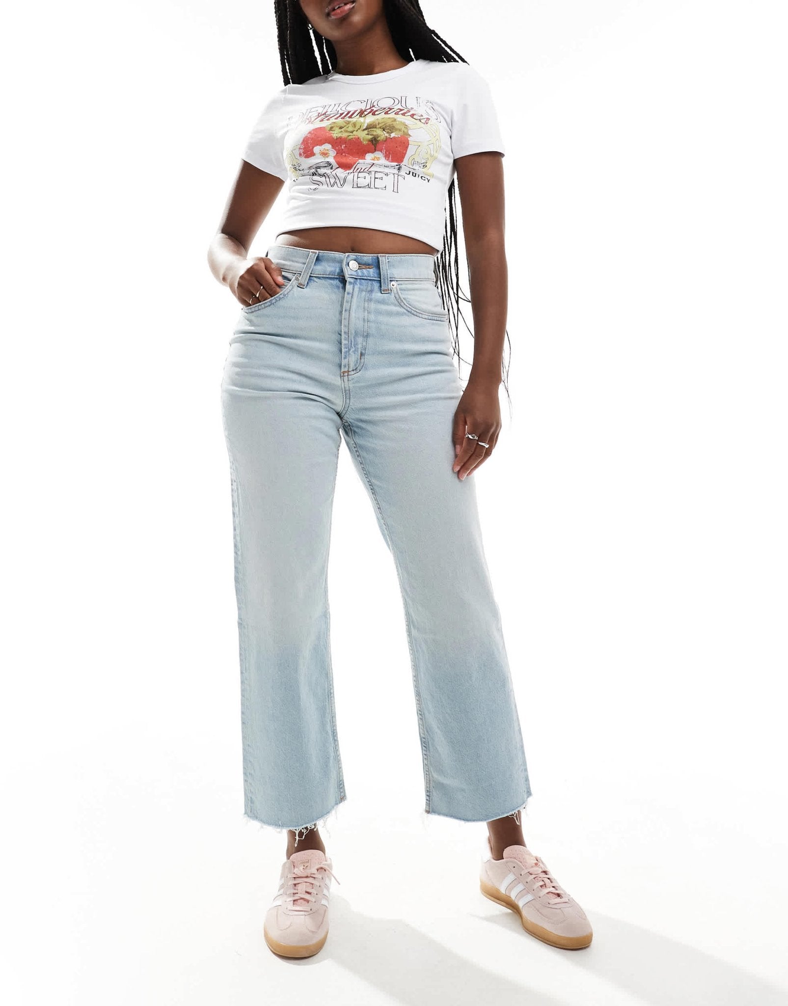 ASOS DESIGN ankle grazer straight leg jean in tinted bleach wash - LBLUE - ASOS Sample Sale EU Store