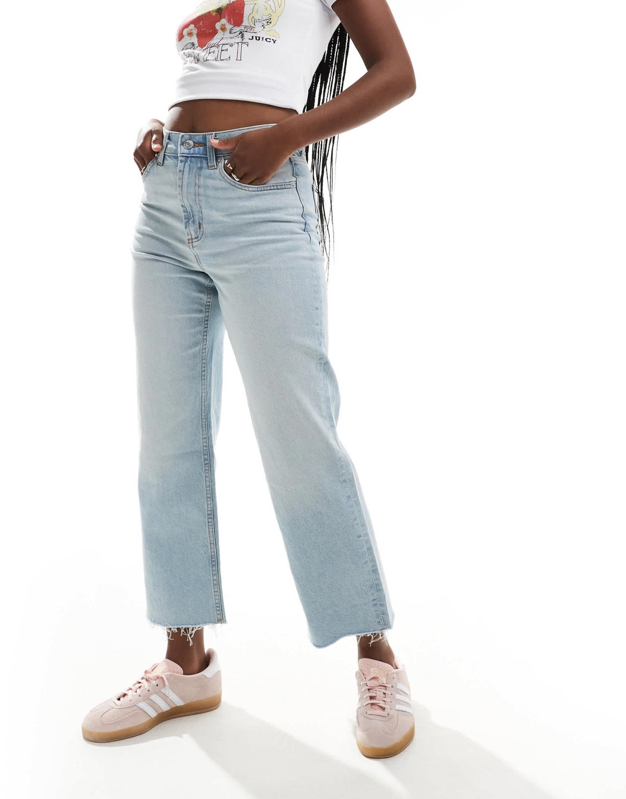 ASOS DESIGN ankle grazer straight leg jean in tinted bleach wash - LBLUE - ASOS Sample Sale EU Store