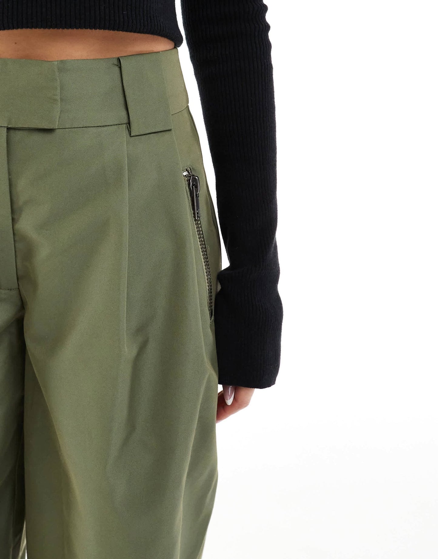 ASOS DESIGN arch leg zip detail trouser in khaki - ASOS Sample Sale EU Store
