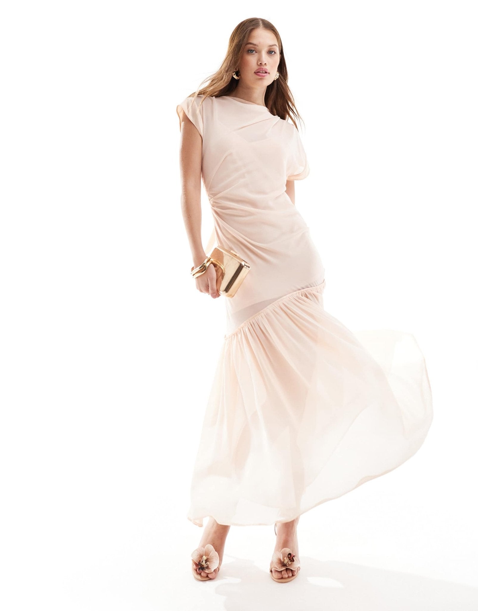 ASOS DESIGN asymmetric contrast sleeve band maxi dress in oyster - ASOS Sample Sale EU Store