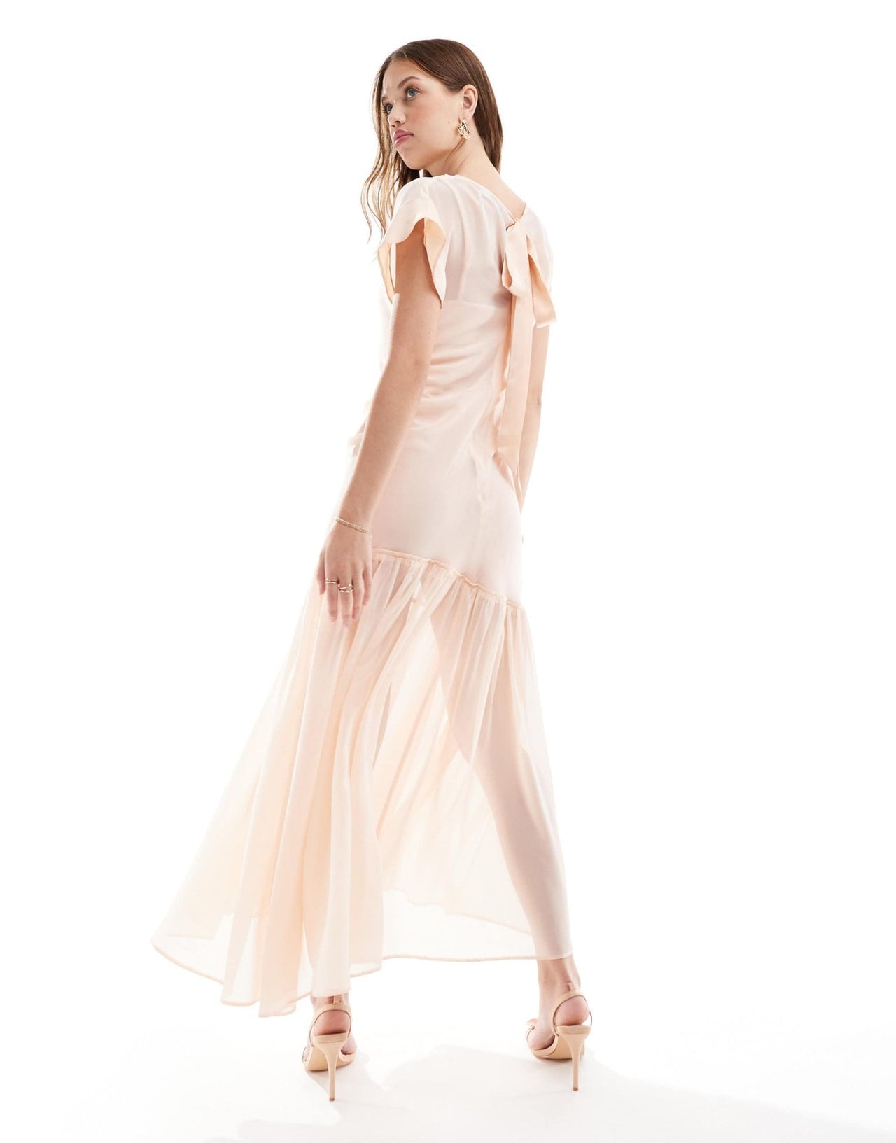 ASOS DESIGN asymmetric contrast sleeve band maxi dress in oyster - ASOS Sample Sale EU Store