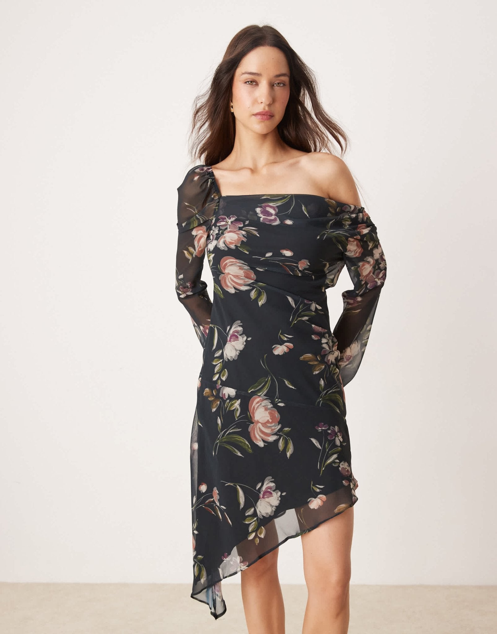 ASOS DESIGN asymmetric floral print long sleeve dress - ASOS Sample Sale EU Store