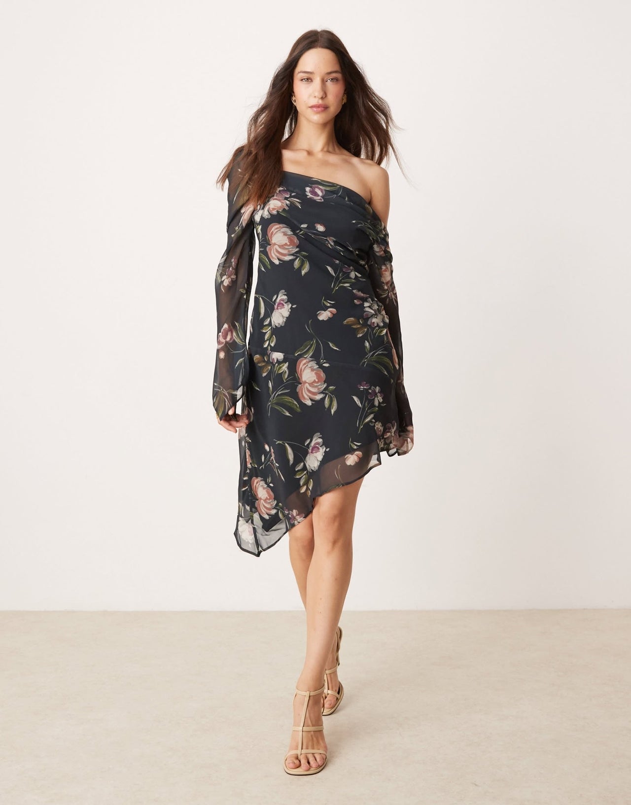 ASOS DESIGN asymmetric floral print long sleeve dress - ASOS Sample Sale EU Store