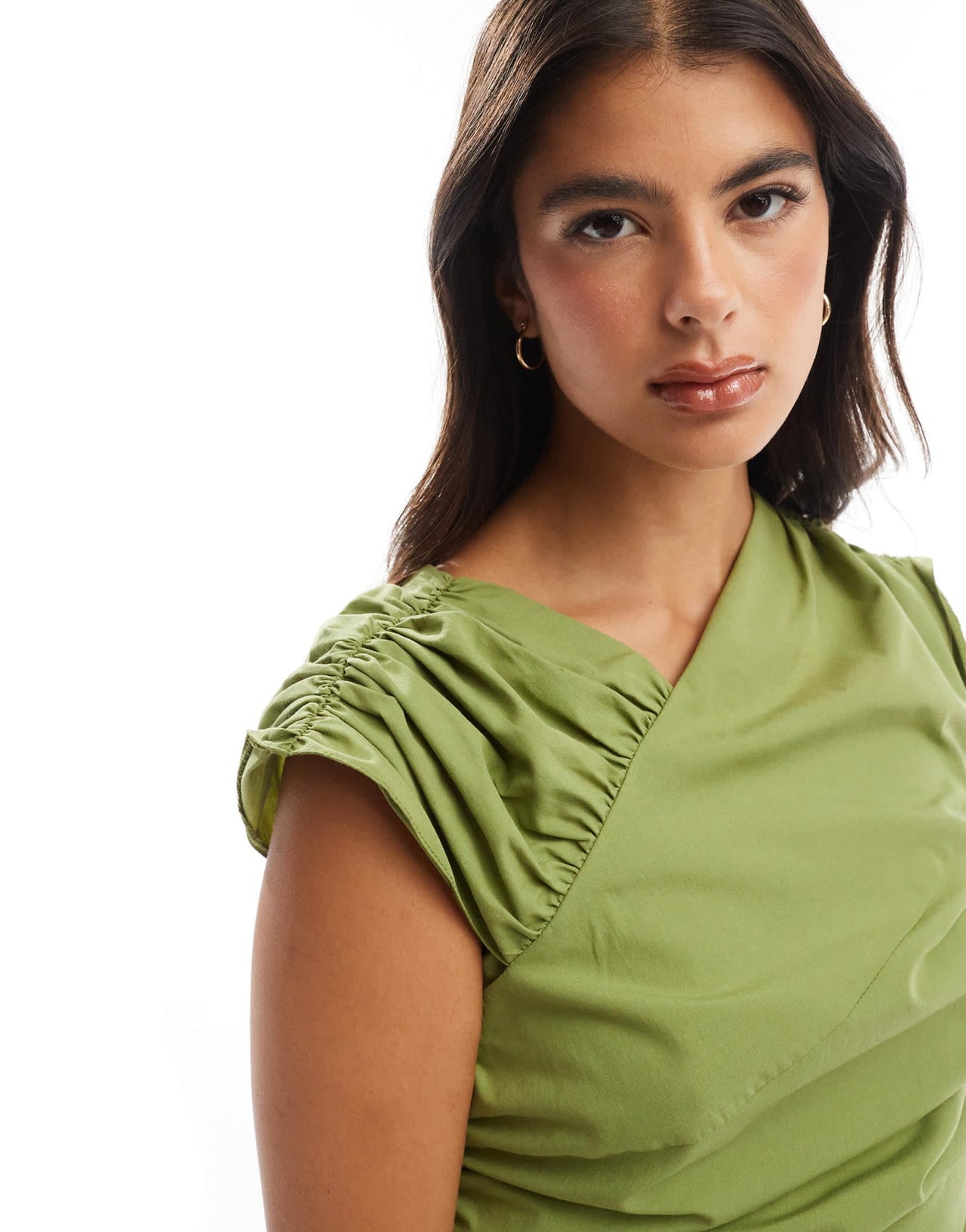 ASOS DESIGN asymmetric mini dress with puffball hem and sleeve in olive green - ASOS Sample Sale EU Store