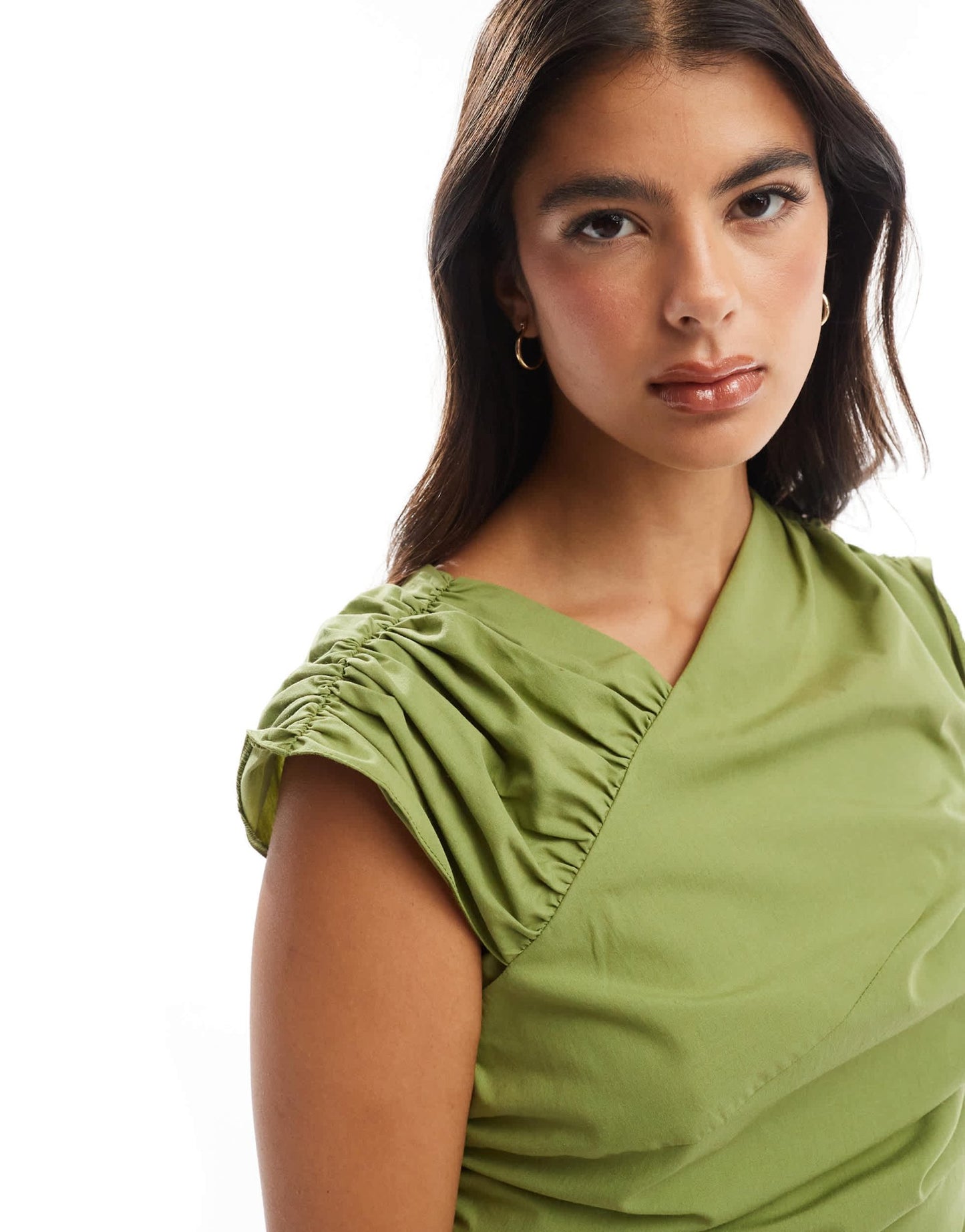 ASOS DESIGN asymmetric mini dress with puffball hem and sleeve in olive green - ASOS Sample Sale EU Store