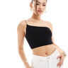 Top corto con cuello asimétrico y tirante delgado en negro ASOS DESIGN