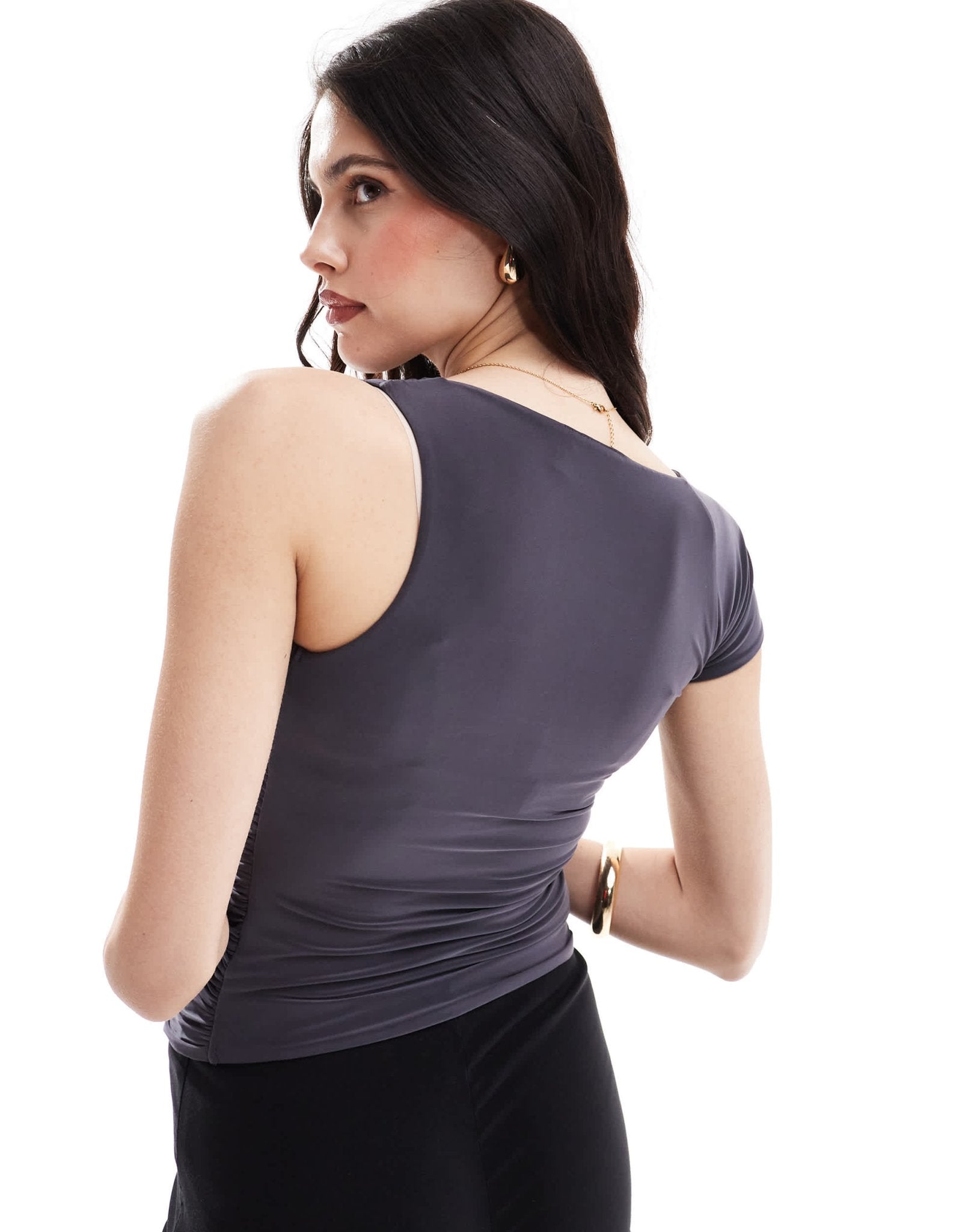 ASOS DESIGN asymmetric neck one shoulder top in grey - ASOS Sample Sale EU Store