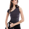 ASOS DESIGN asymmetric neck one shoulder top in grey