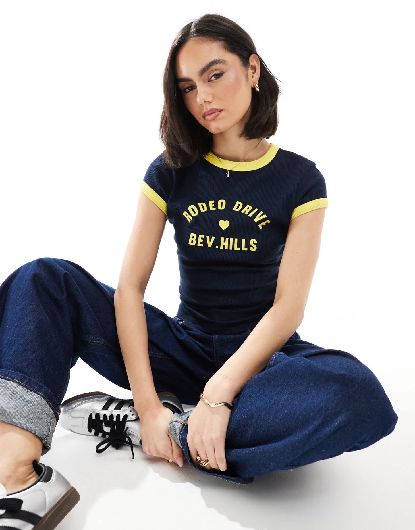 ASOS DESIGN baby tee in waffle with Beverly Hills graphic in navy - ASOS Sample Sale EU Store