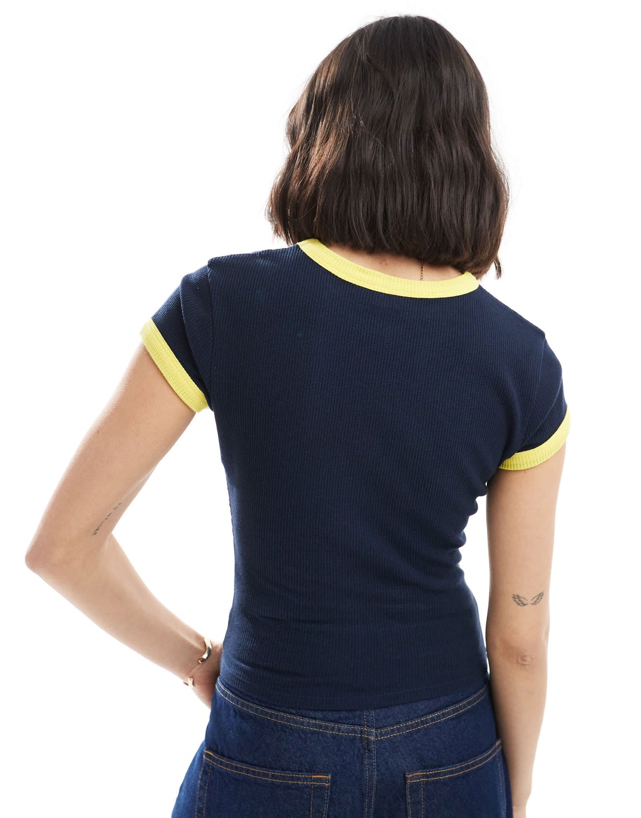 ASOS DESIGN baby tee in waffle with Beverly Hills graphic in navy - ASOS Sample Sale EU Store