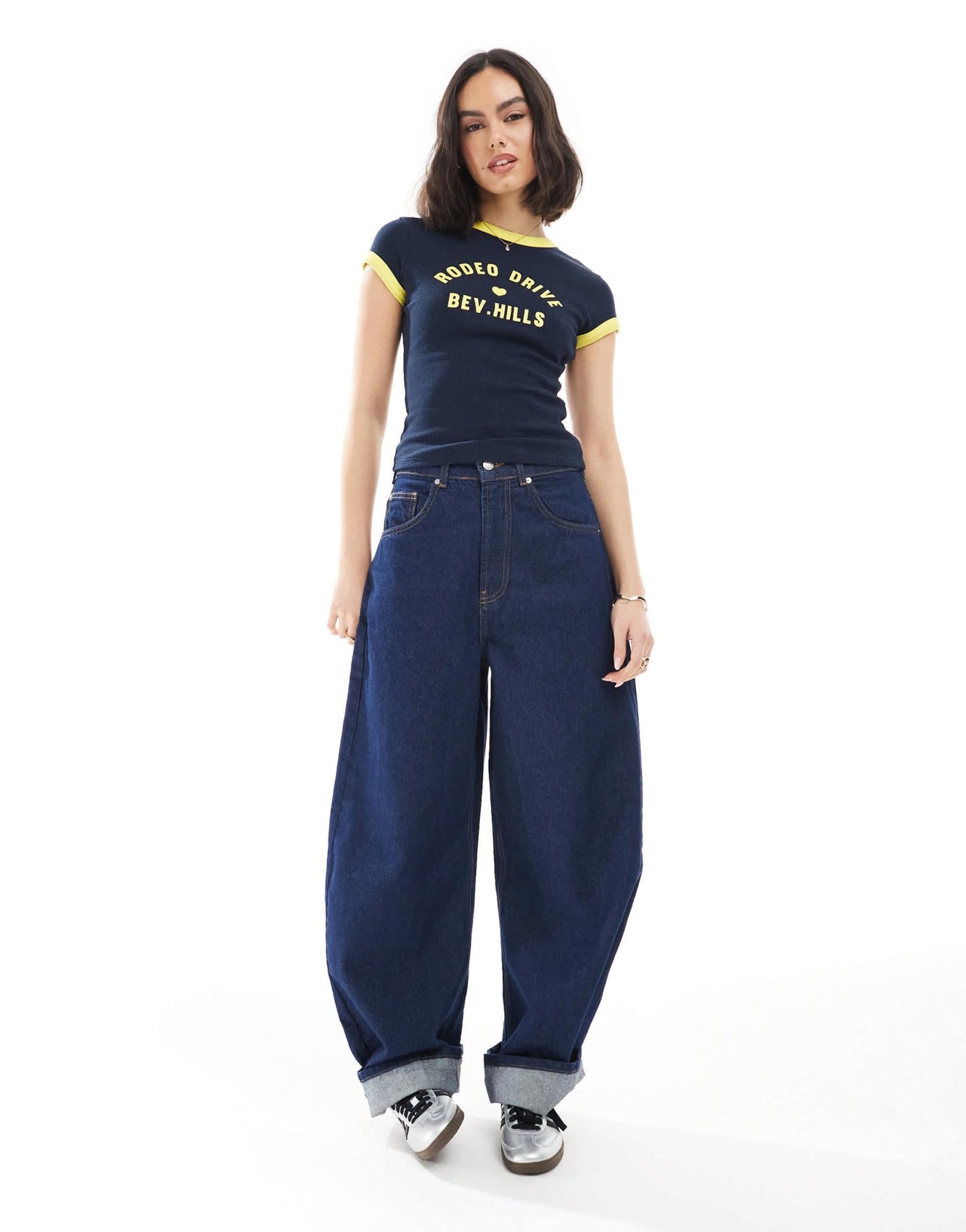 ASOS DESIGN baby tee in waffle with Beverly Hills graphic in navy - ASOS Sample Sale EU Store