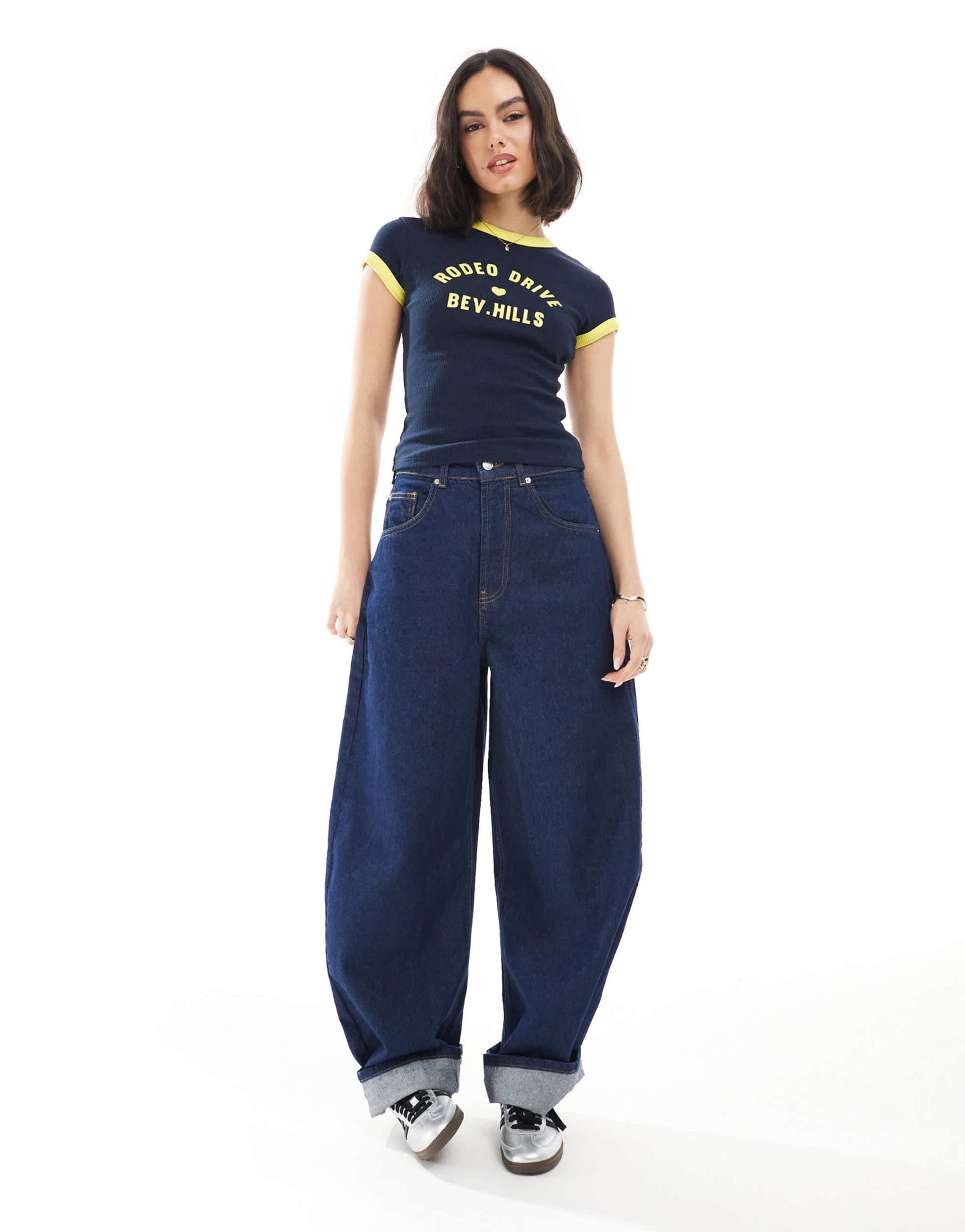 ASOS DESIGN baby tee in waffle with Beverly Hills graphic in navy - ASOS Sample Sale EU Store