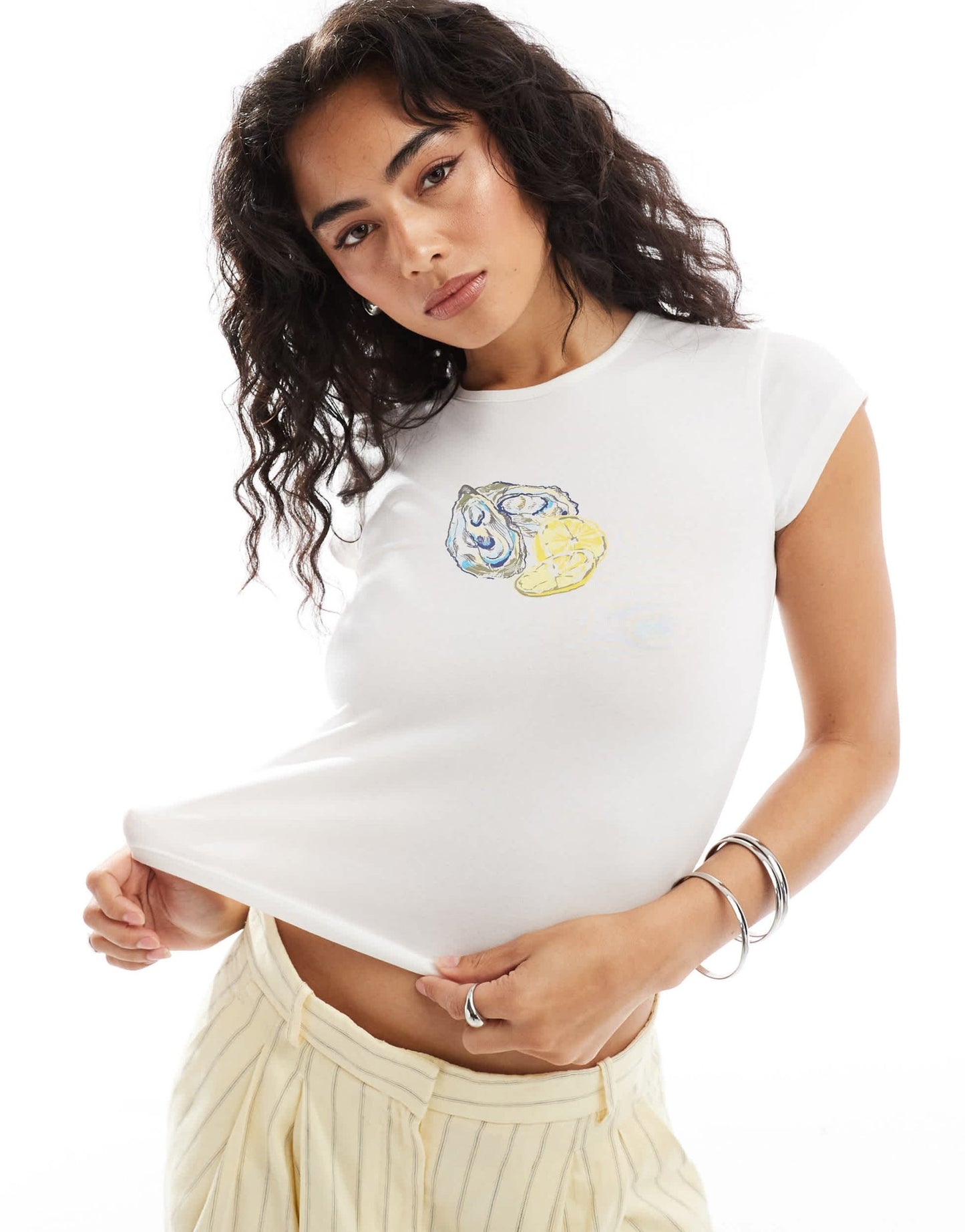 ASOS DESIGN baby tee with oyster graphics in baby blue - ASOS Sample Sale EU Store