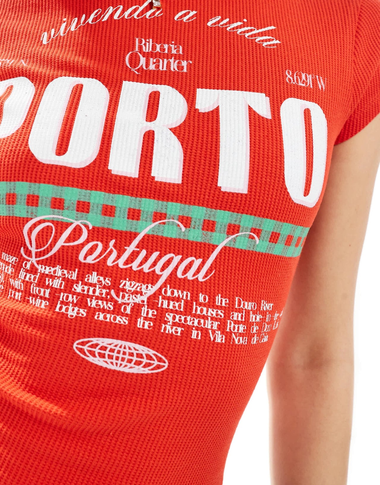 ASOS DESIGN babytee in waffle with Porto graphic in red - ASOS Sample Sale EU Store
