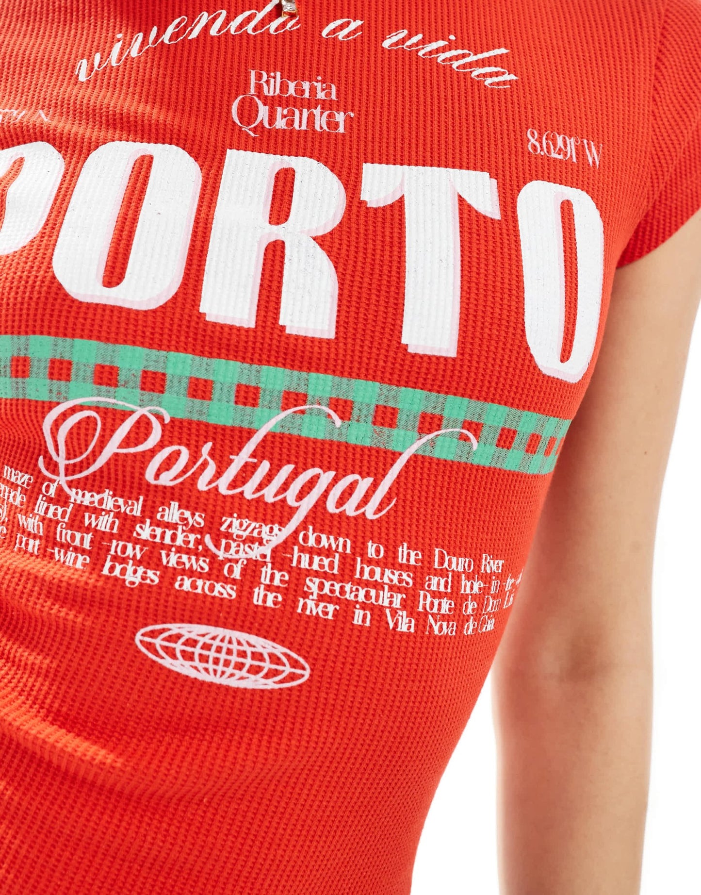 ASOS DESIGN babytee in waffle with Porto graphic in red - ASOS Sample Sale EU Store
