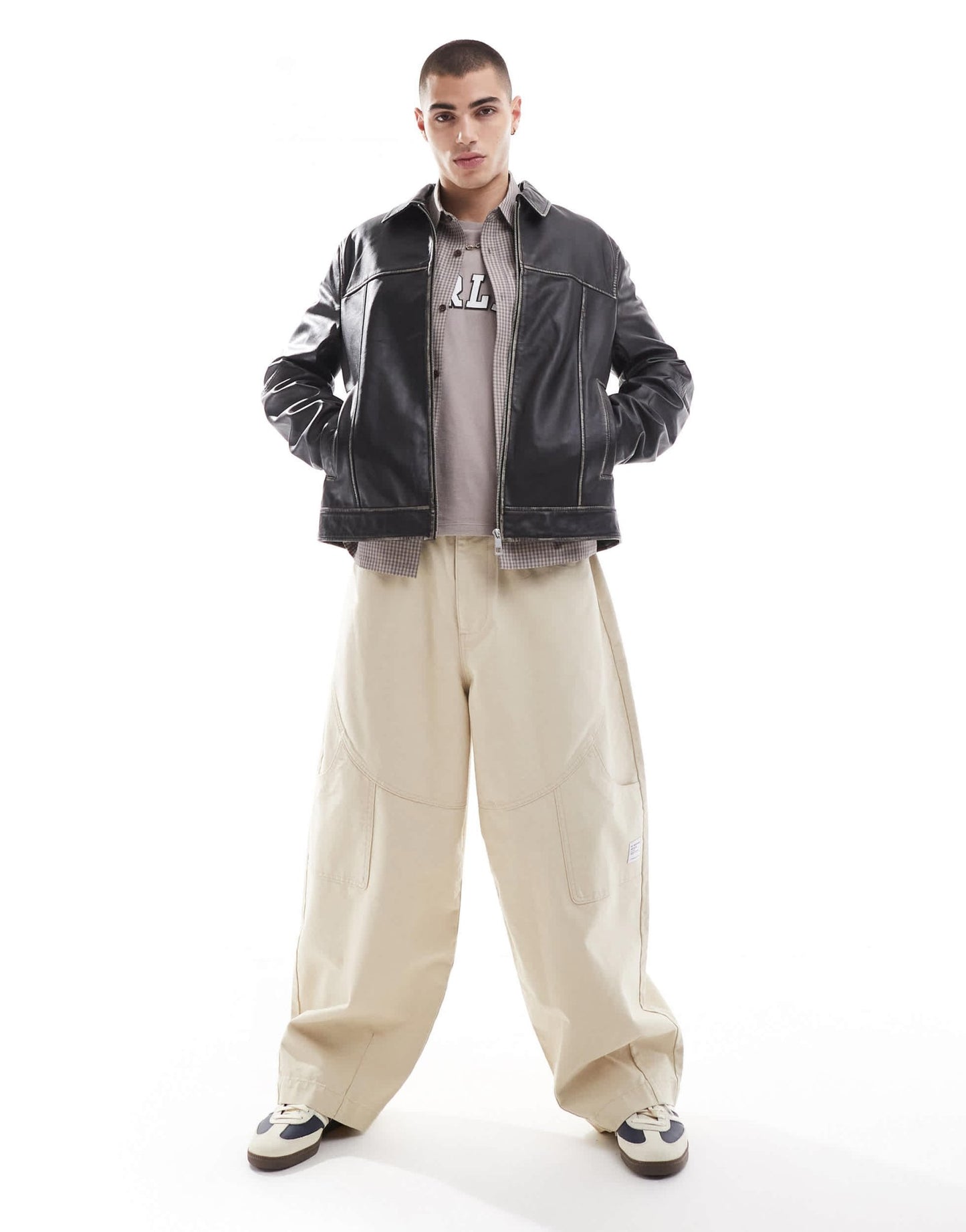 ASOS DESIGN baggy trousers with workwear patch in stone - ASOS Sample Sale EU Store