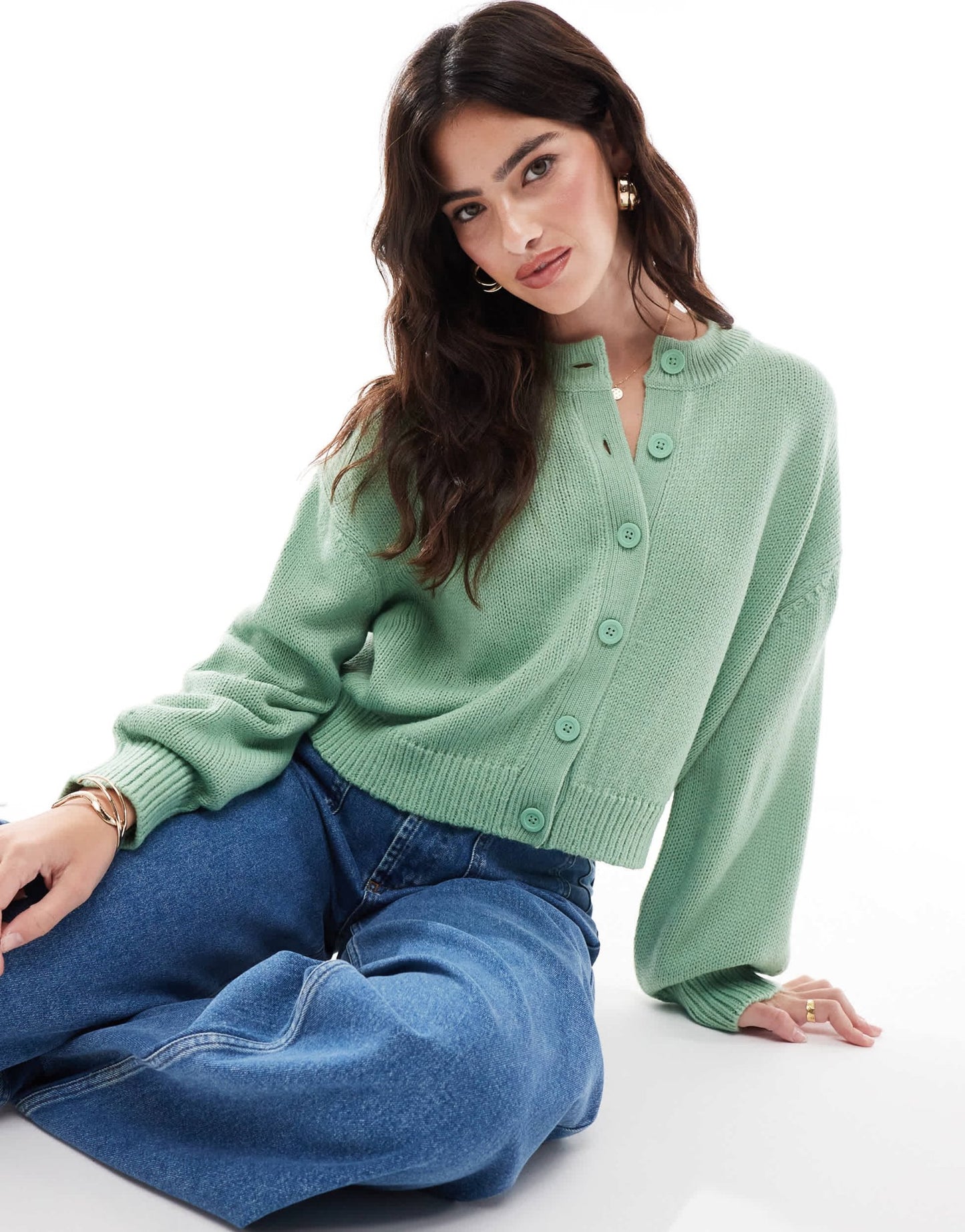 ASOS DESIGN banana sleeve boxy cardigan in sage - ASOS Sample Sale EU Store