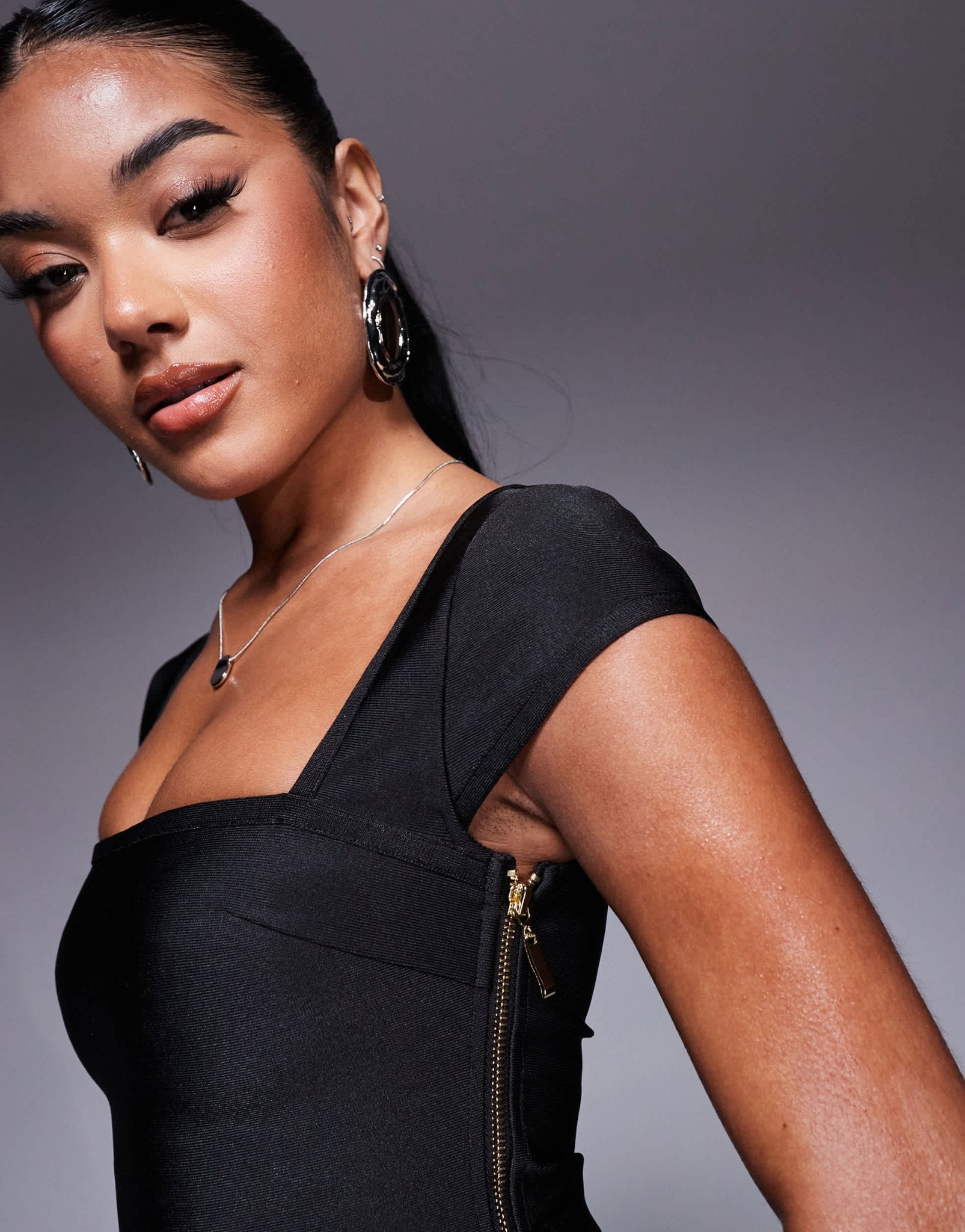 ASOS DESIGN bandage cap sleeve square neck top in black - ASOS Sample Sale EU Store