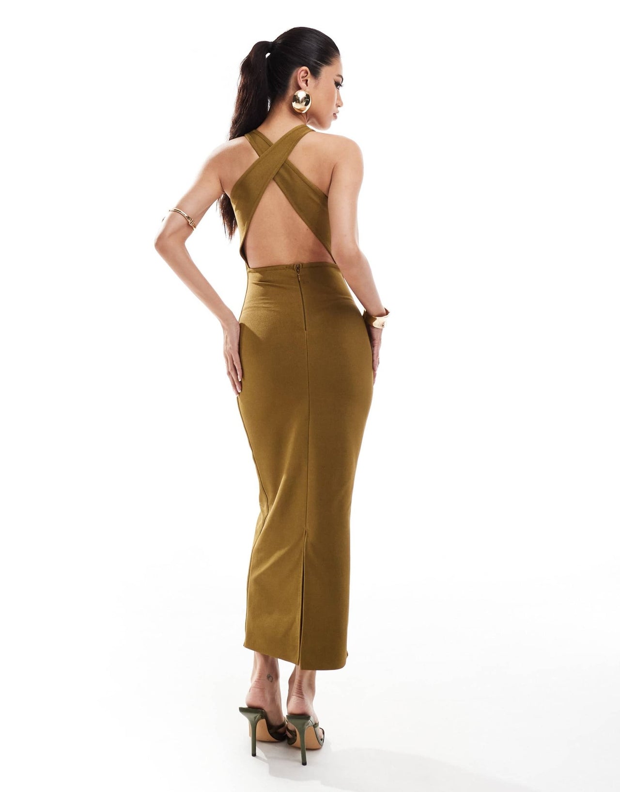 ASOS DESIGN bandage under bust cut out detail racer midi dress in bronze - ASOS Sample Sale EU Store
