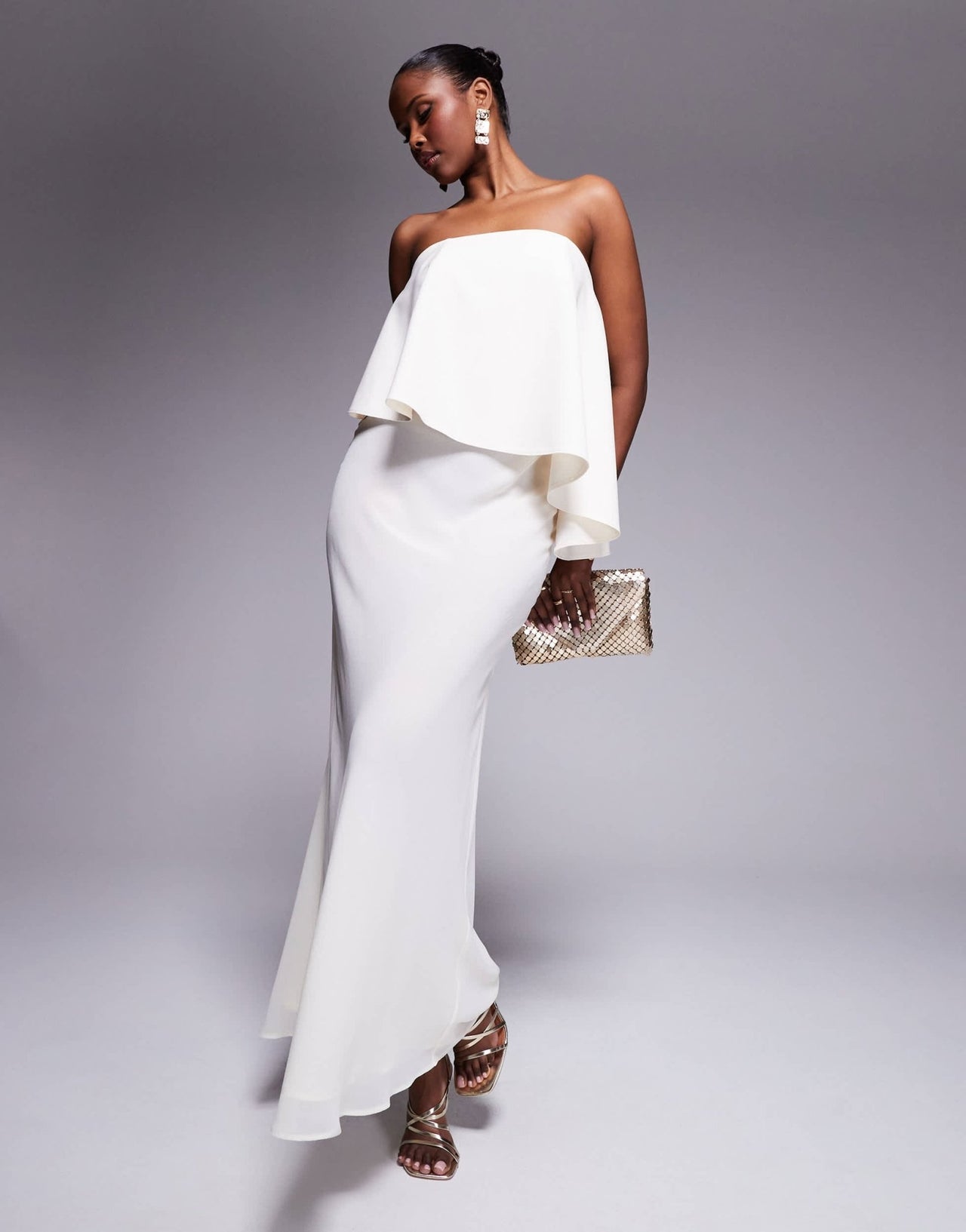 ASOS DESIGN bandeau asymmetric contrast fabric bias maxi dress in ivory - ASOS Sample Sale EU Store