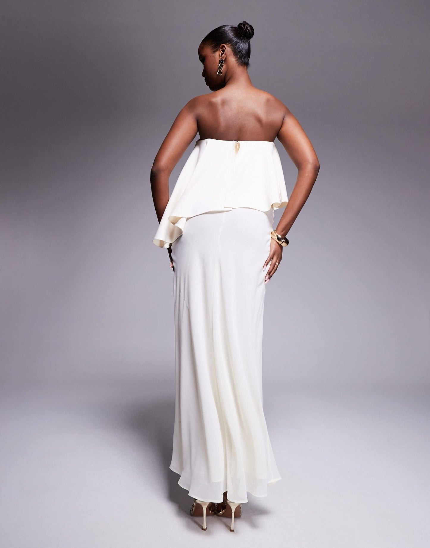 ASOS DESIGN bandeau asymmetric contrast fabric bias maxi dress in ivory - ASOS Sample Sale EU Store