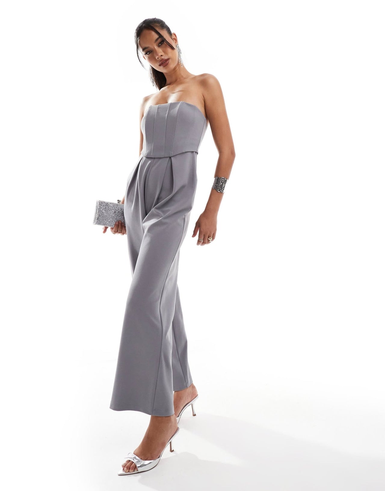 ASOS DESIGN bandeau corset wide leg jumpsuit in smoke grey - ASOS Sample Sale EU Store