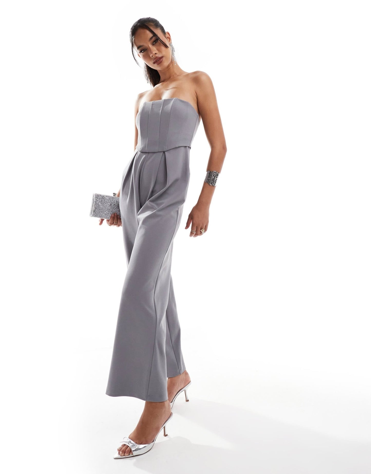 ASOS DESIGN bandeau corset wide leg jumpsuit in smoke grey - ASOS Sample Sale EU Store