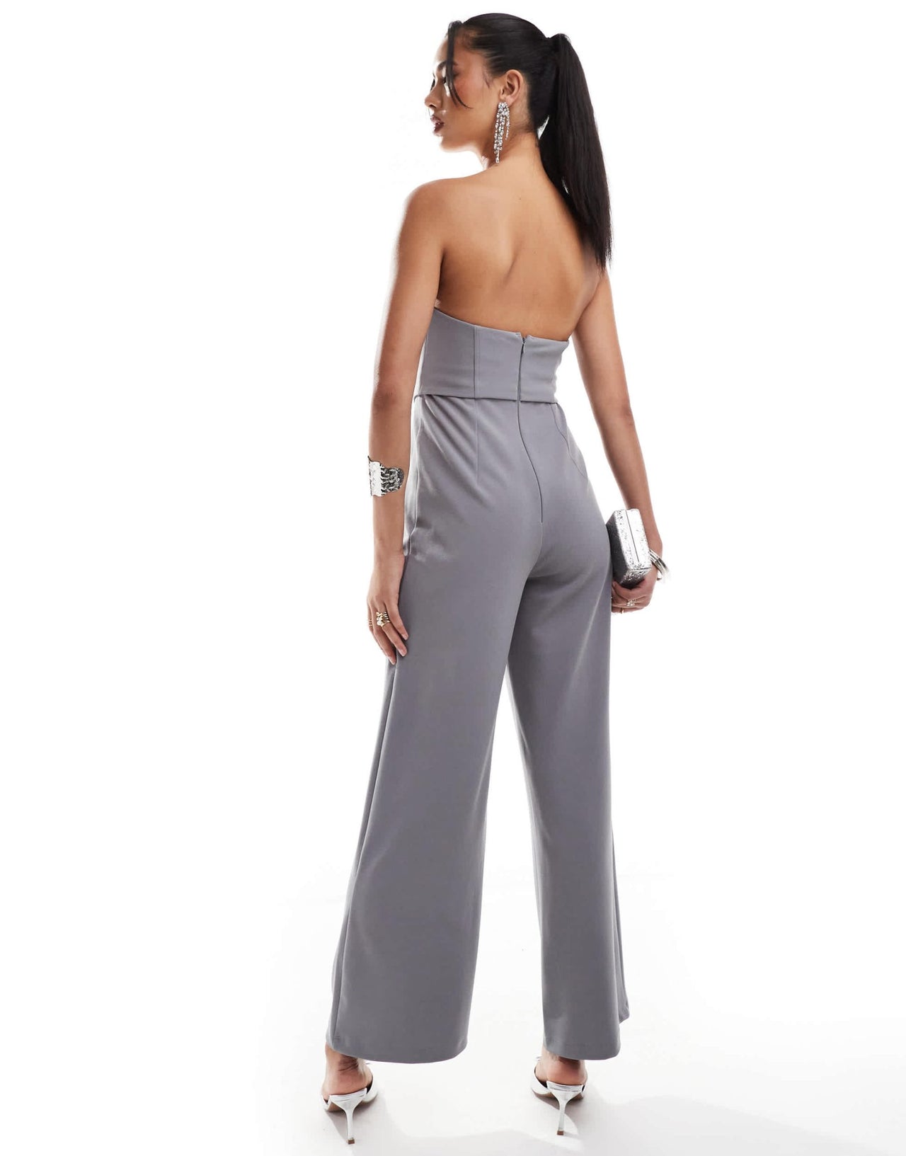 ASOS DESIGN bandeau corset wide leg jumpsuit in smoke grey - ASOS Sample Sale EU Store