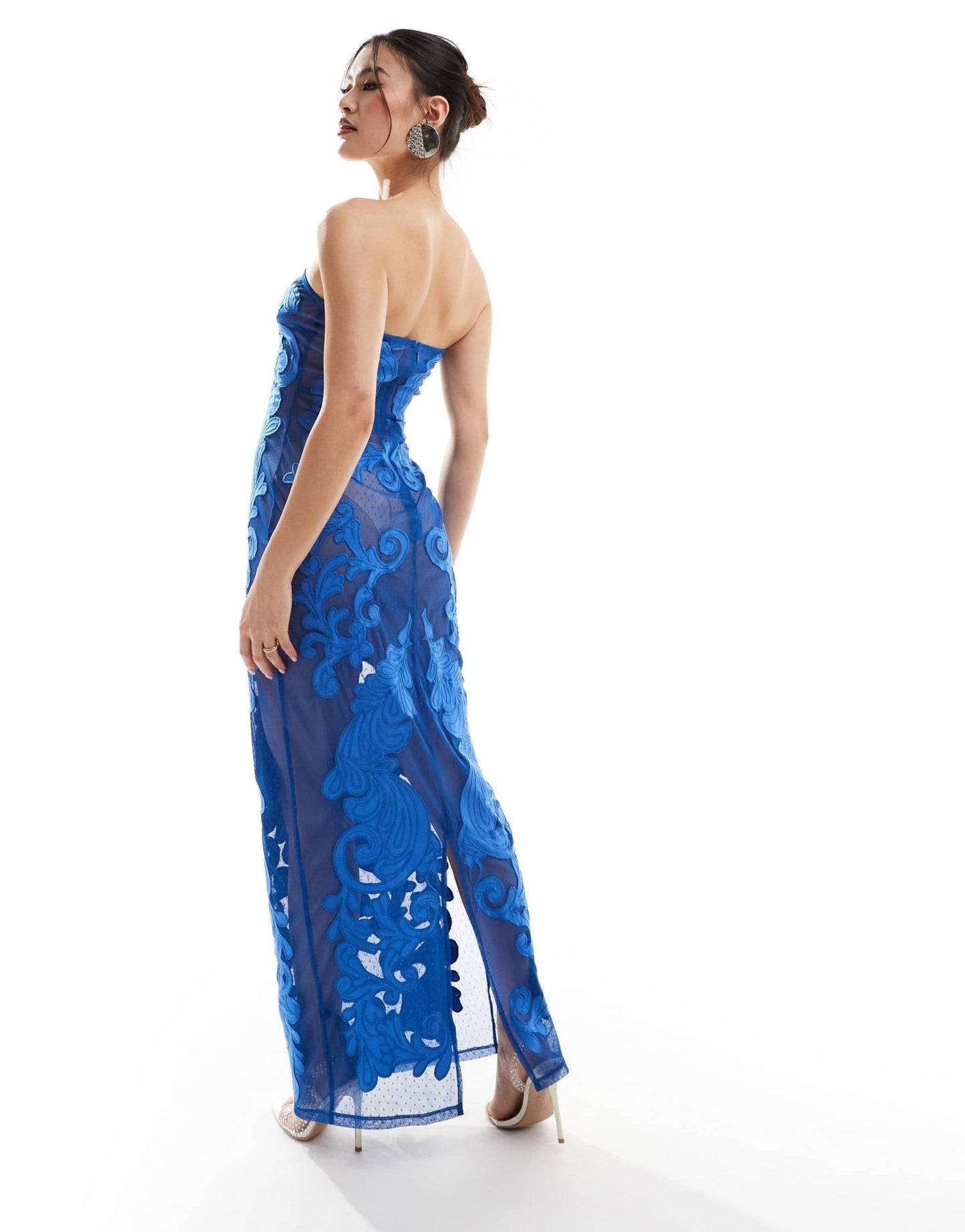 ASOS DESIGN bandeau dobby mesh applique maxi dress in cobalt blue - ASOS Sample Sale EU Store