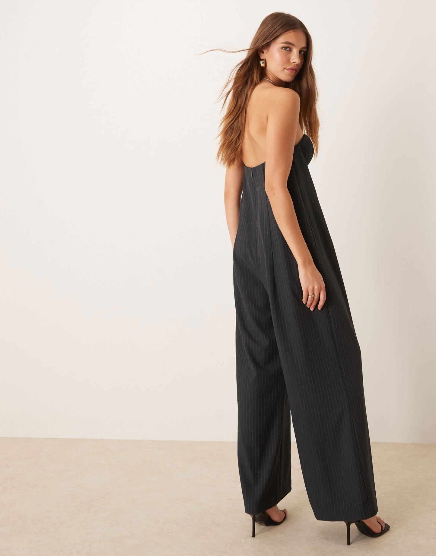 ASOS DESIGN bandeau pleated bust wide leg jumpsuit in grey pinstripe - ASOS Sample Sale EU Store