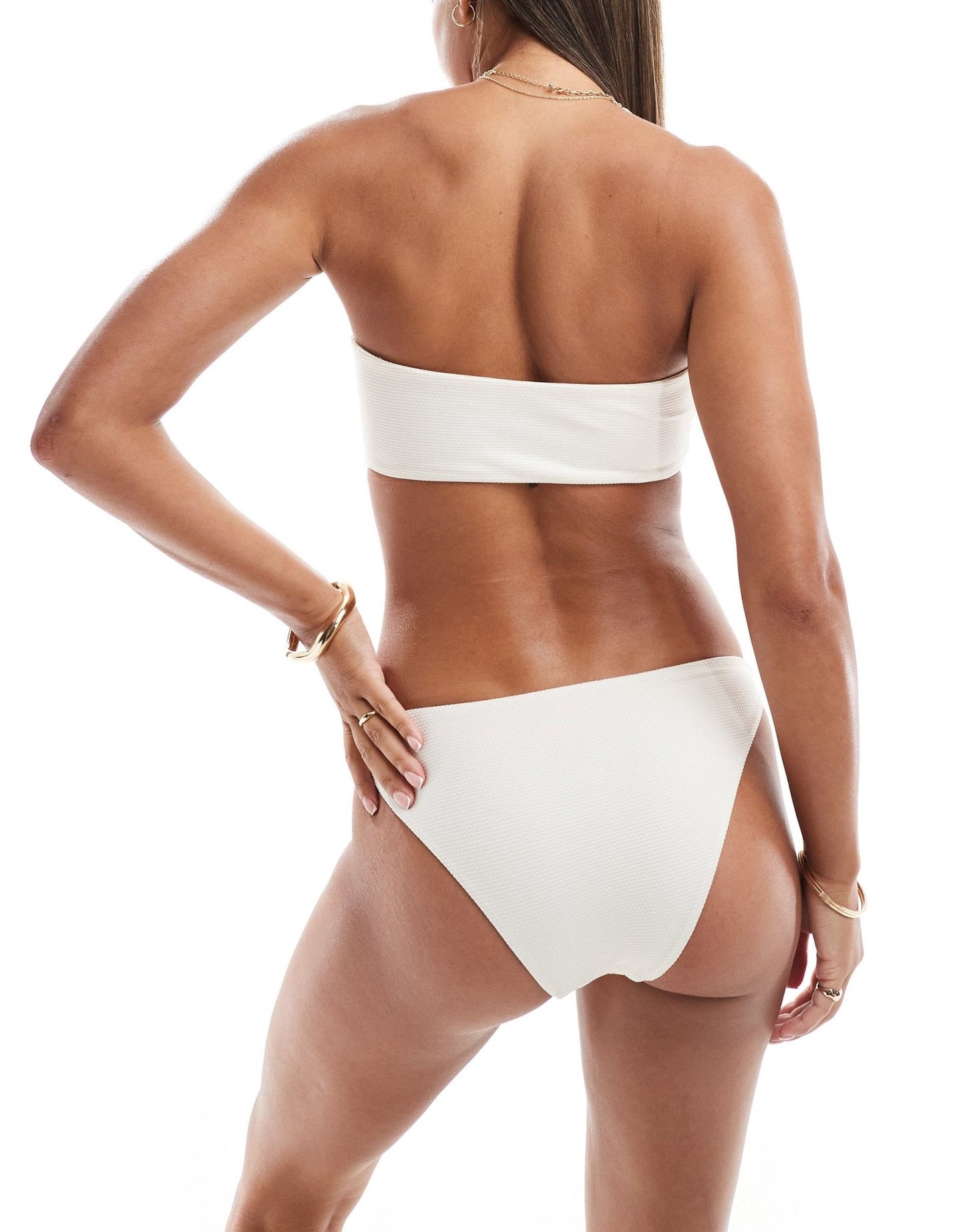 ASOS DESIGN bandeau swimsuit with cutout and corsage detail in cream - ASOS Sample Sale EU Store