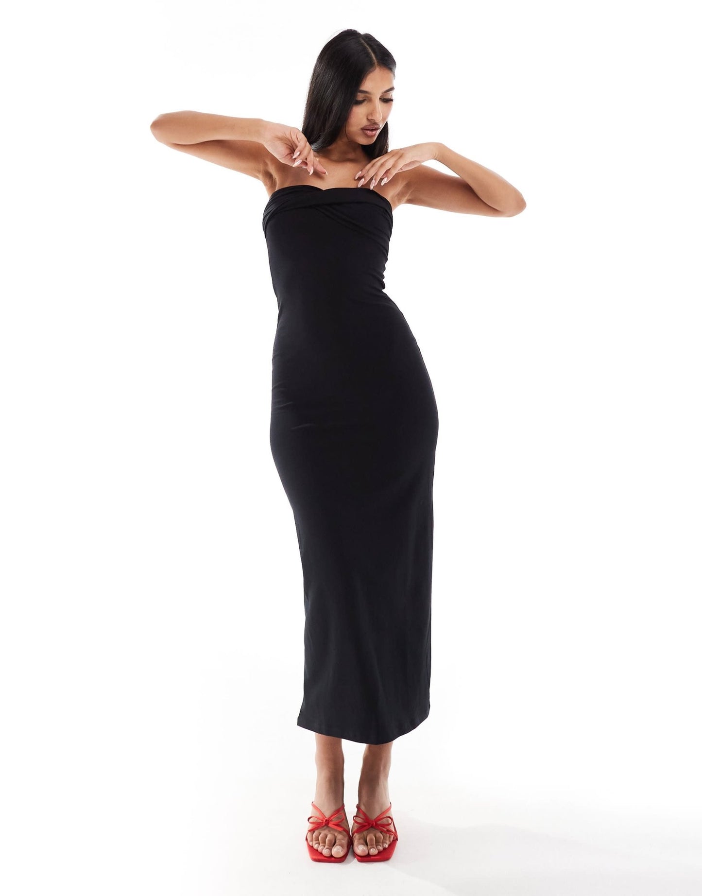 ASOS DESIGN bandeau with twist bust detail midaxi dress in black - BLACK - ASOS Sample Sale EU Store