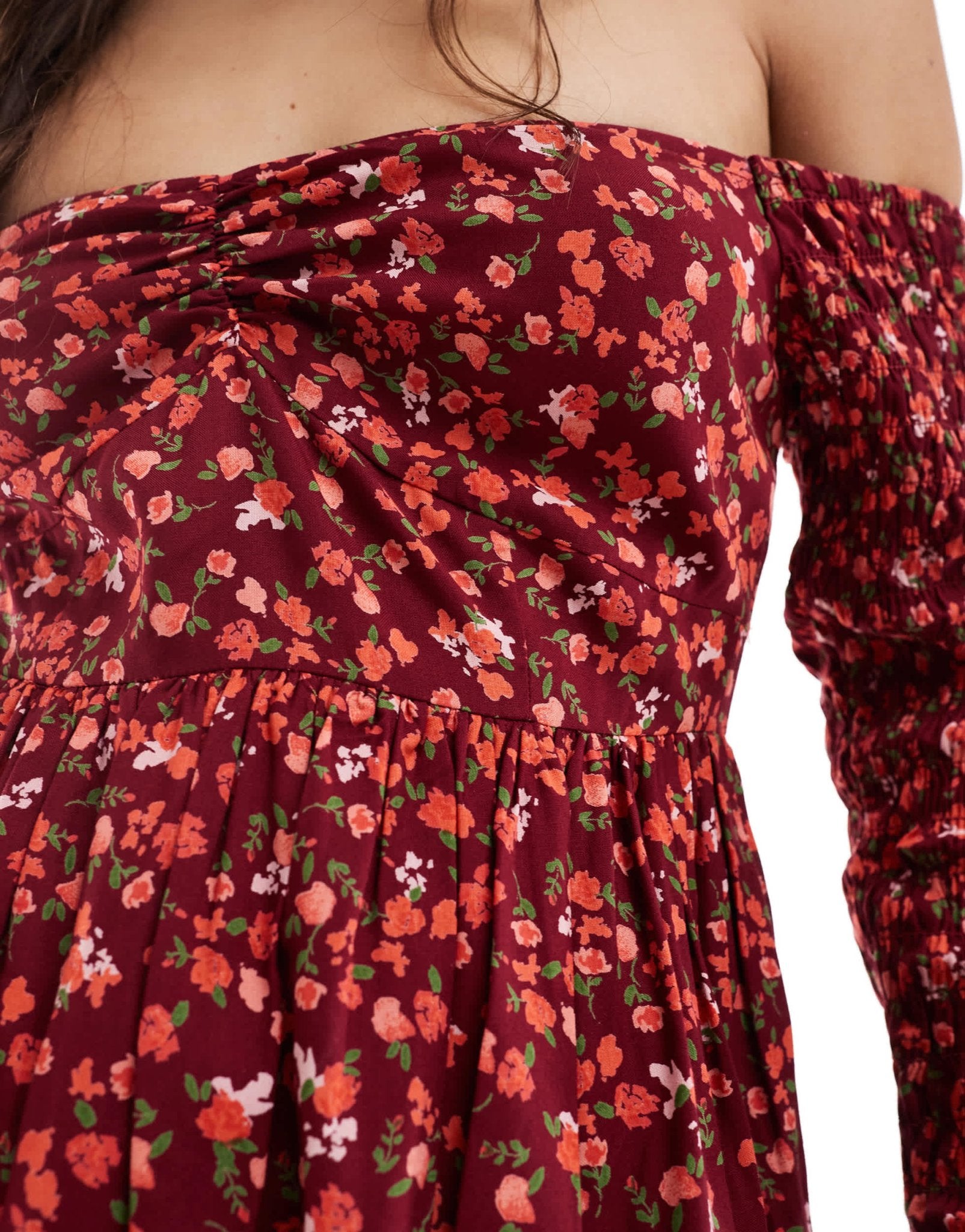 ASOS DESIGN bardot puffball mini dress in red ditsy print - ASOS Sample Sale EU Store