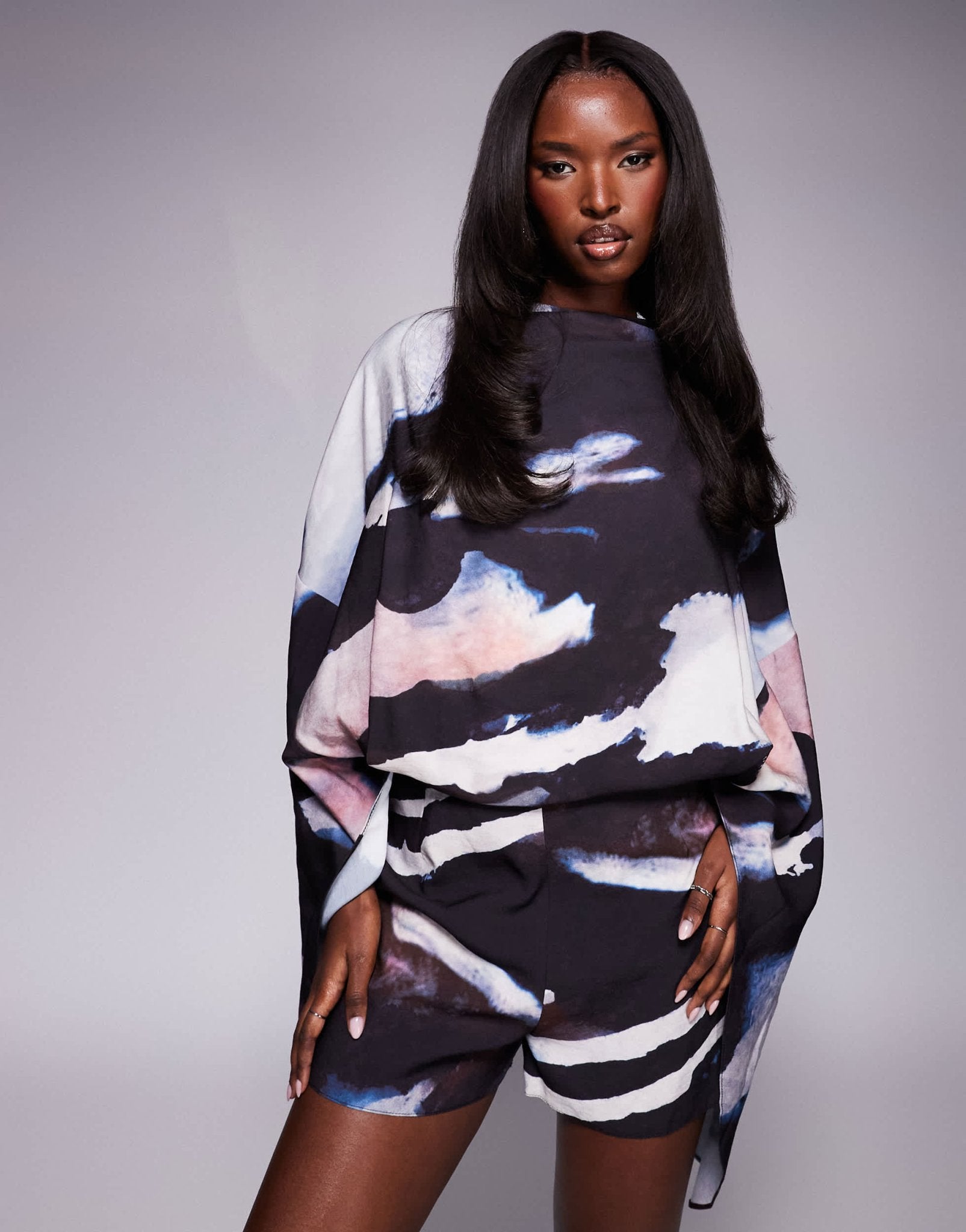 ASOS DESIGN batwing overlay playsuit in abstract print - ASOS Sample Sale EU Store