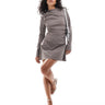 ASOS DESIGN bengaline high neck long sleeve mini dress with ruching detail in mushroom
